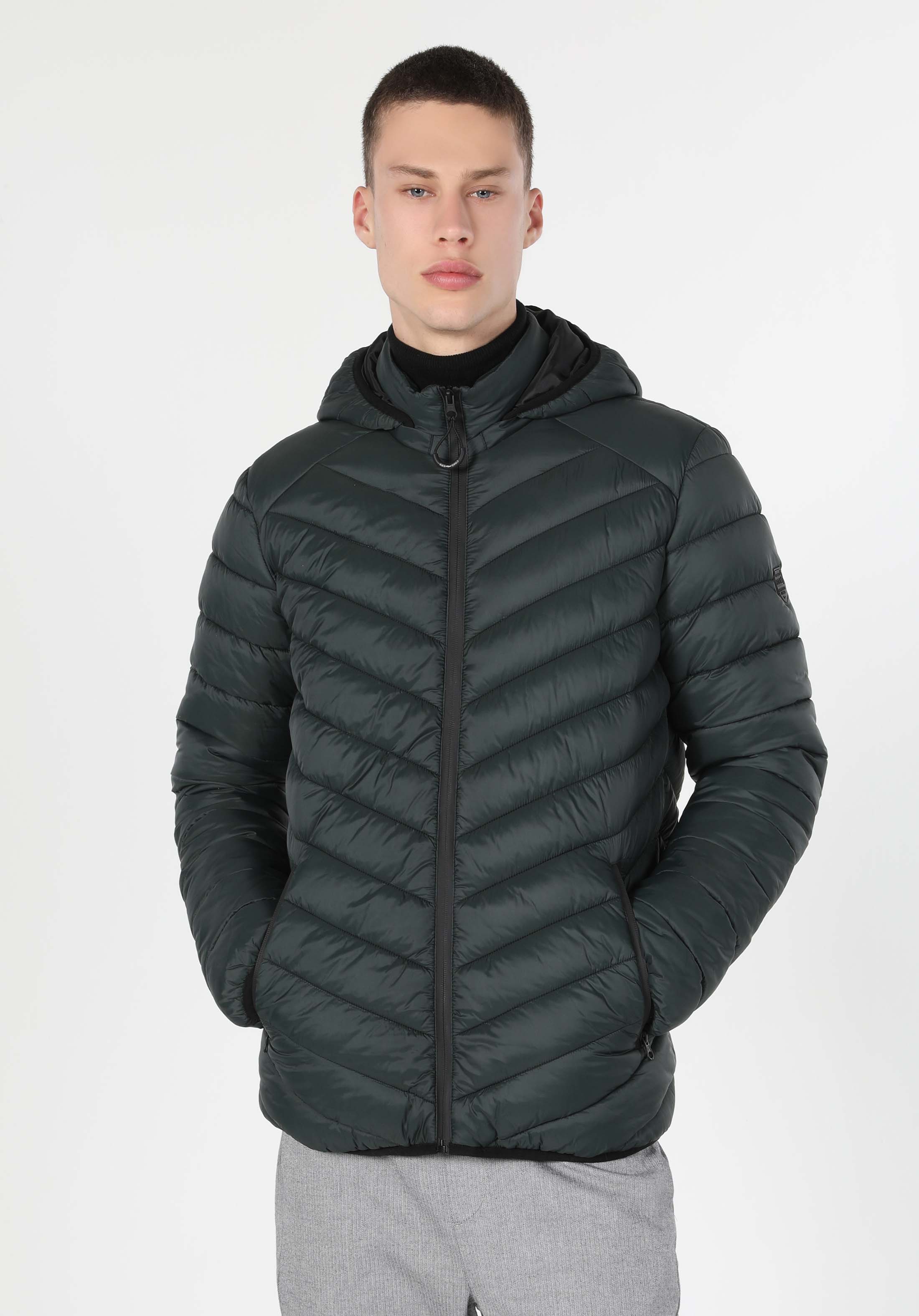 Slim Fit     Erkek Yeşil Mont
