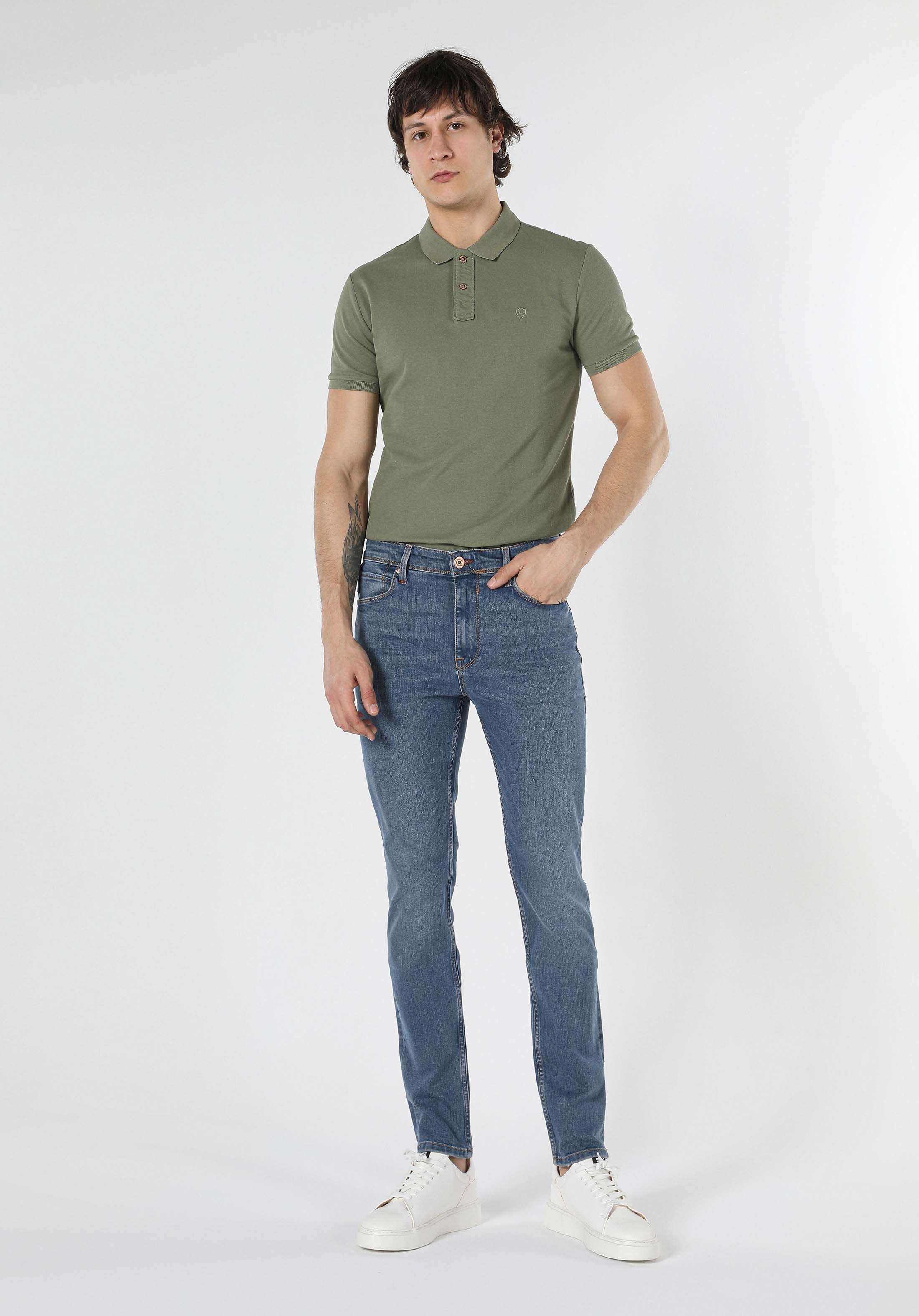 035 Ryan Dar Kesim Yüksek Bel Dar Paça Mavi Erkek Pantolon Cl1059439