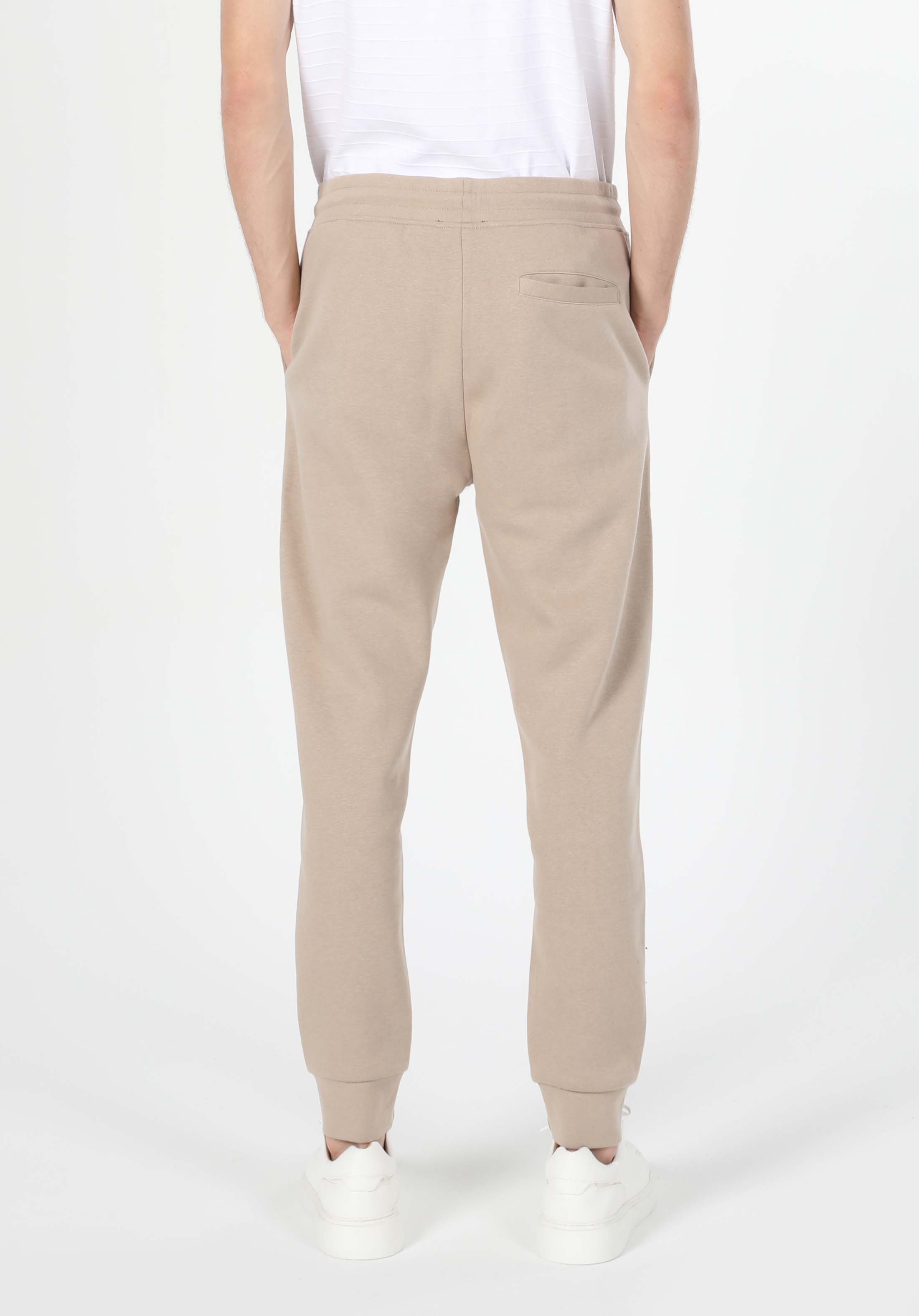Slim Fit Orta Bel Düz Erkek Bej Eşofman Altı