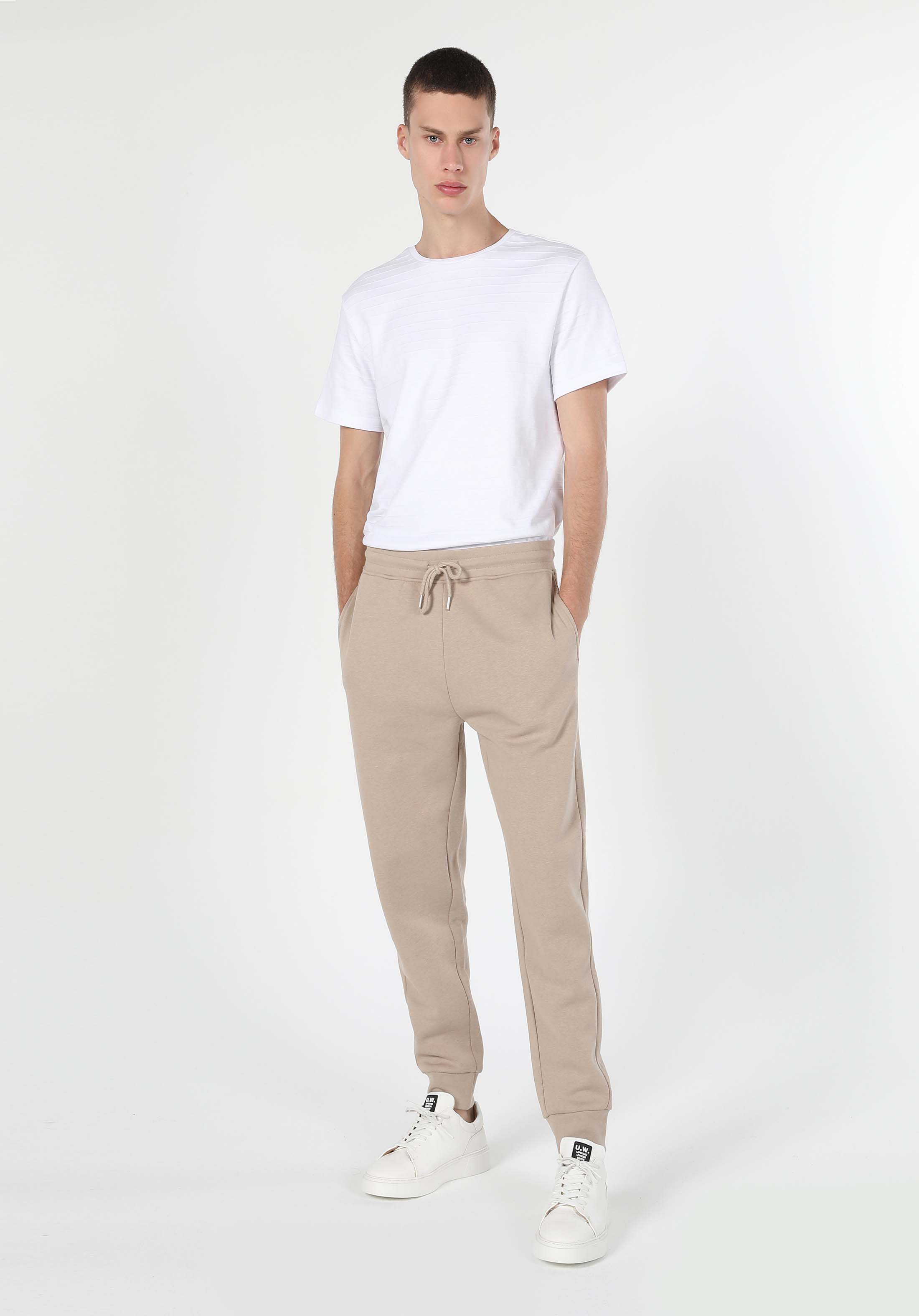 Slim Fit Orta Bel Düz Erkek Bej Eşofman Altı