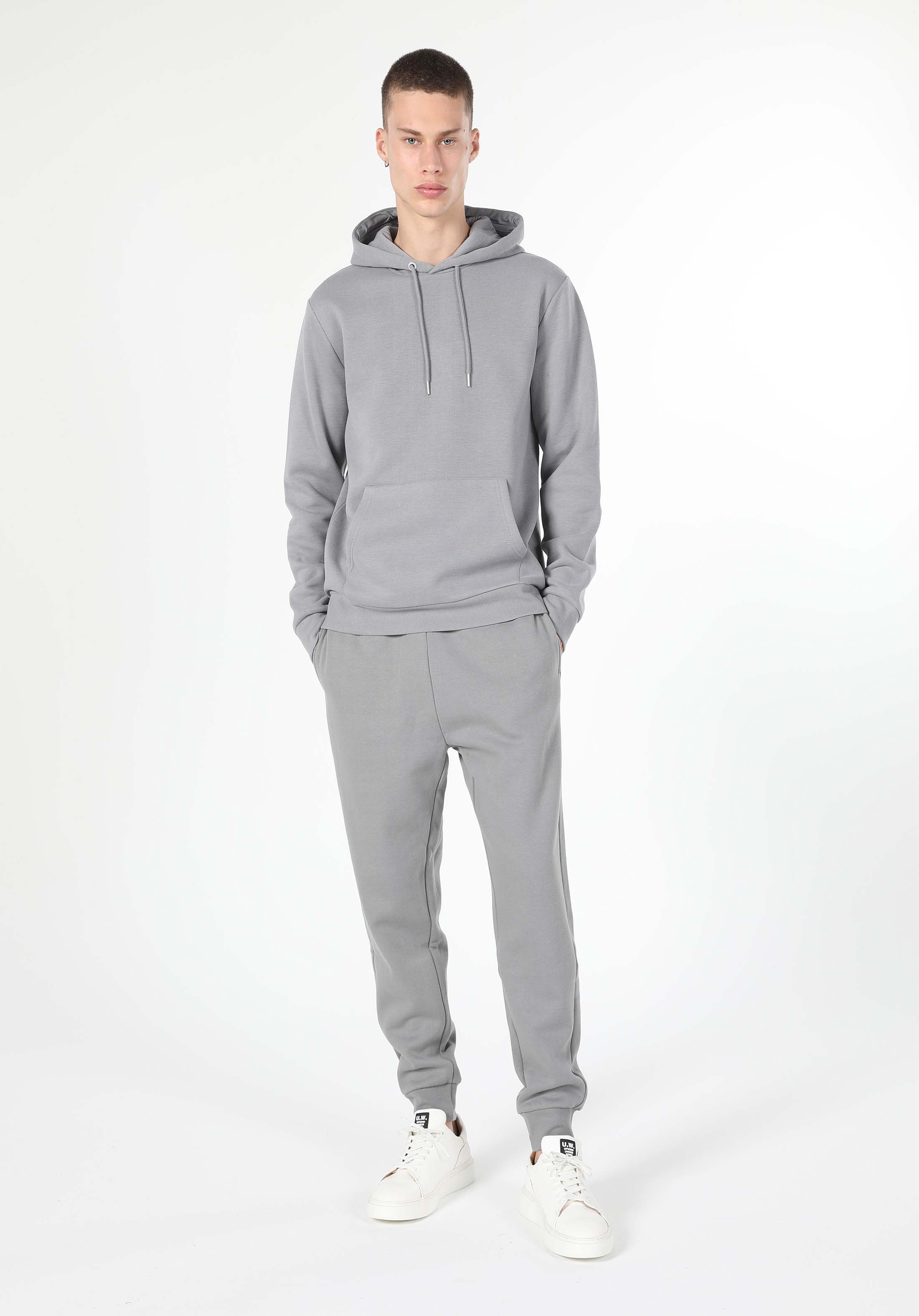 Slim Fit Orta Bel Düz Erkek Gri Eşofman Altı