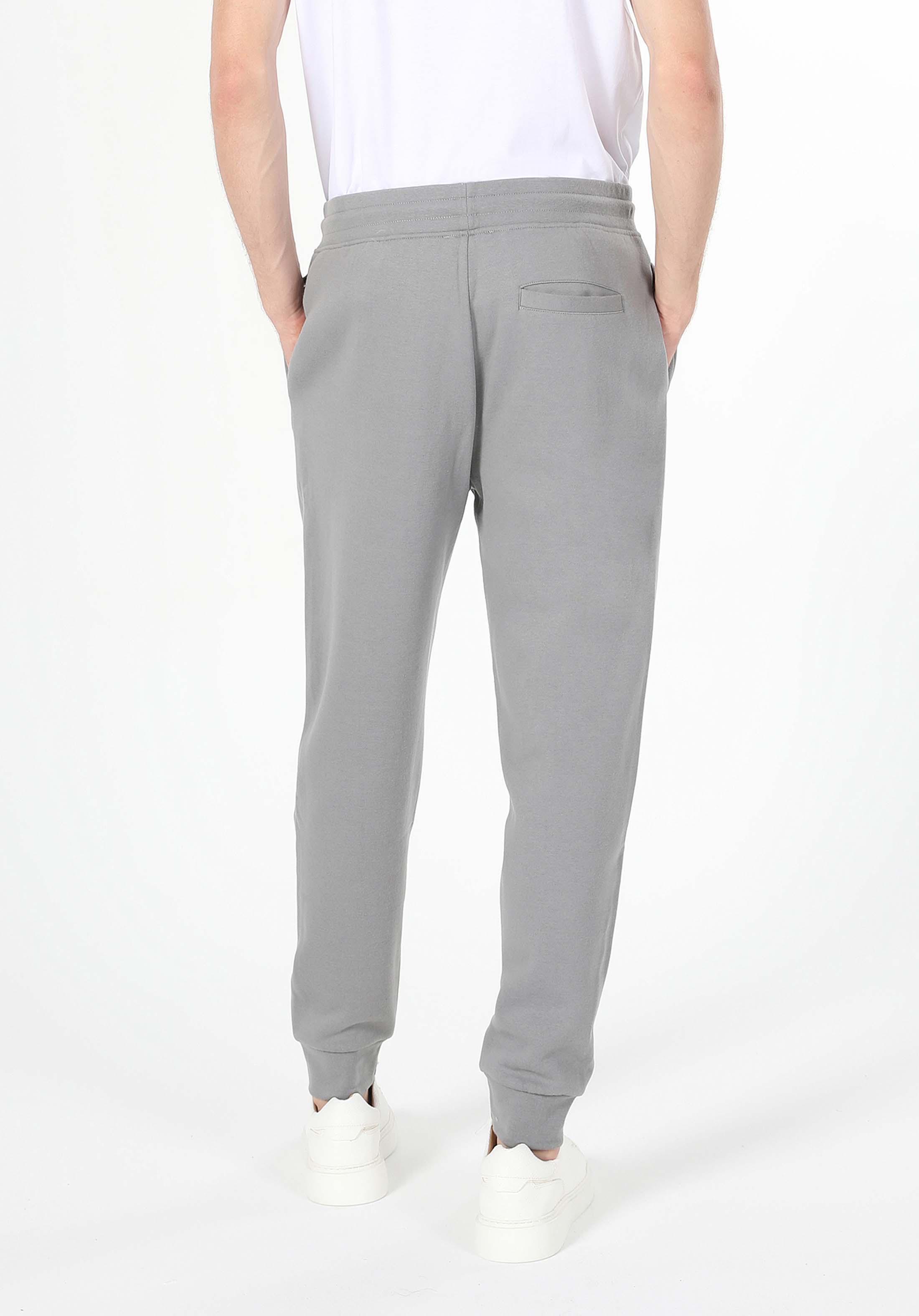 Slim Fit Orta Bel Düz Erkek Gri Eşofman Altı