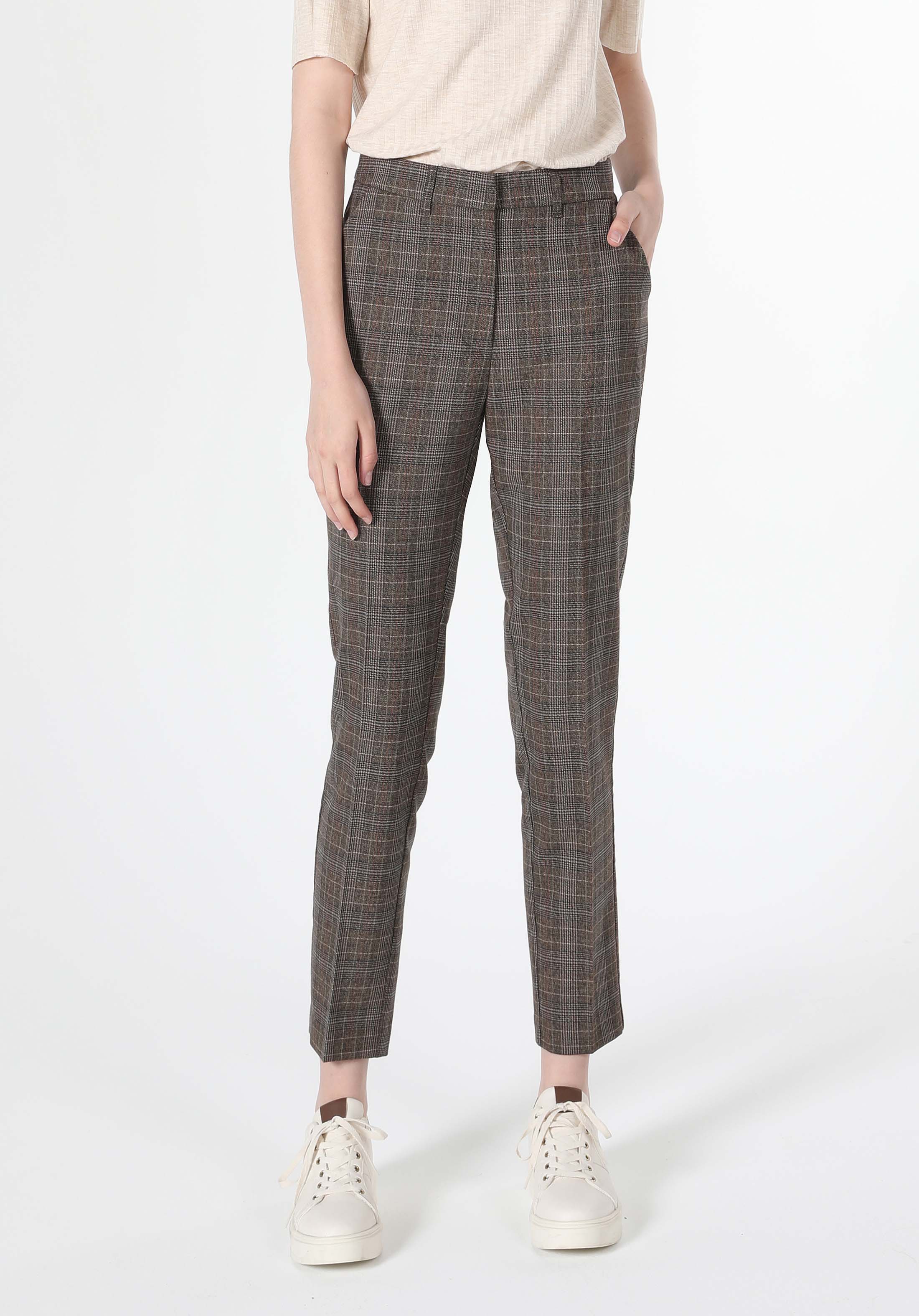 Slim Fit Düşük Bel Düz Paça Kadın Kahverengi  Pantolon