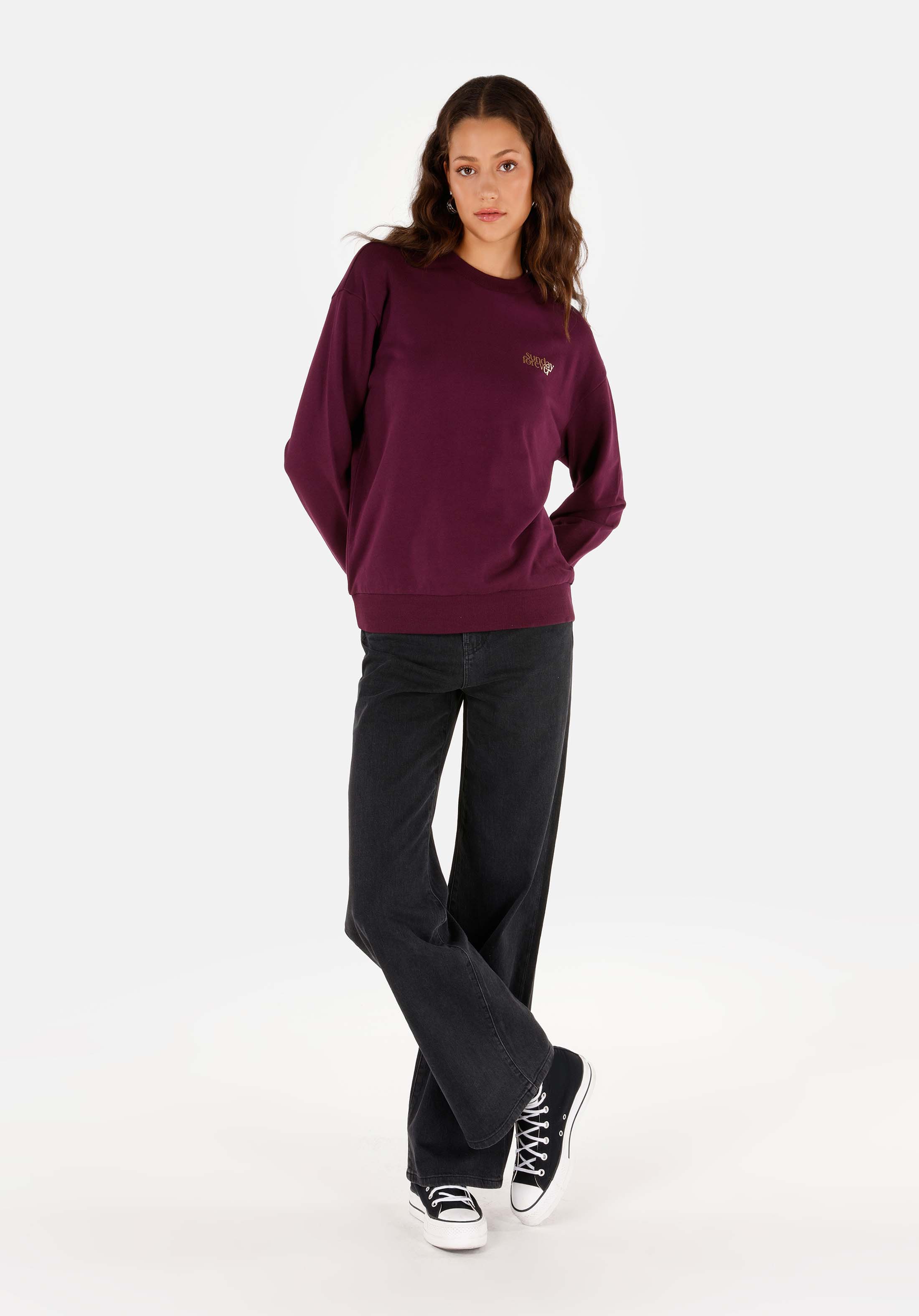 Regular Fit Yuvarlak Yaka Baskılı Kadın Mor Sweatshirt