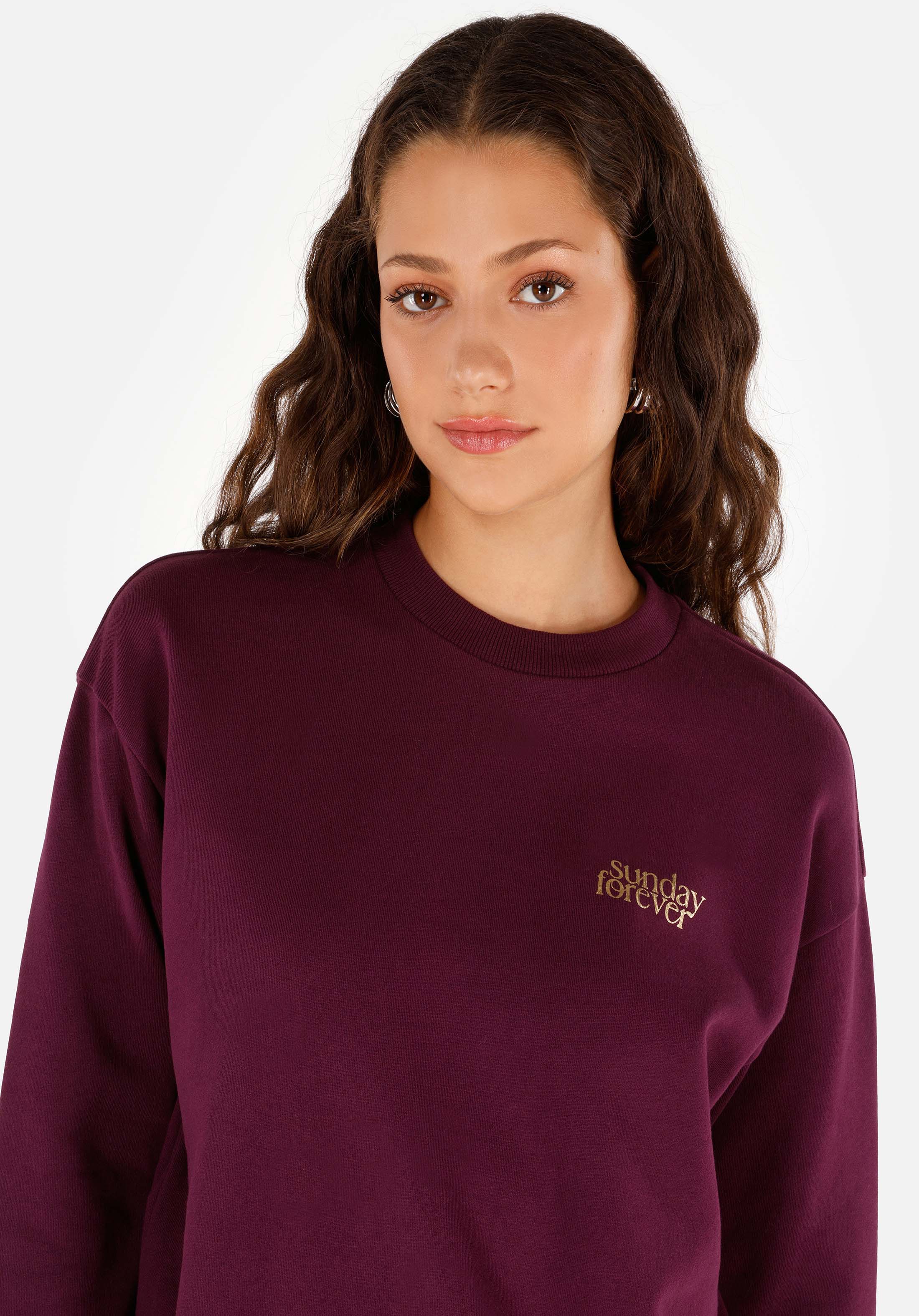 Regular Fit Yuvarlak Yaka Baskılı Kadın Mor Sweatshirt