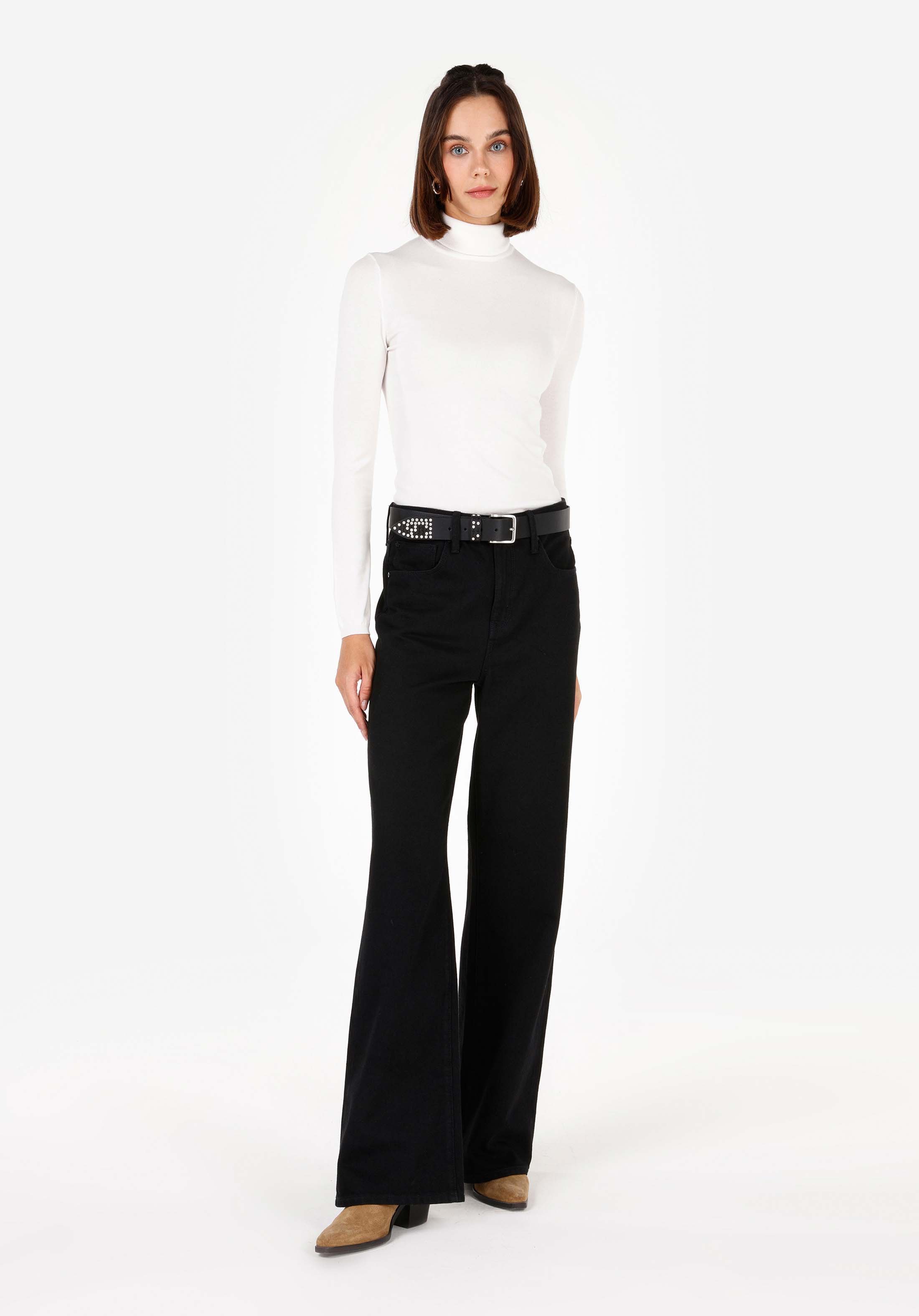 Slim Fit Balıkçı Yaka  Kadın Beyaz Kazak