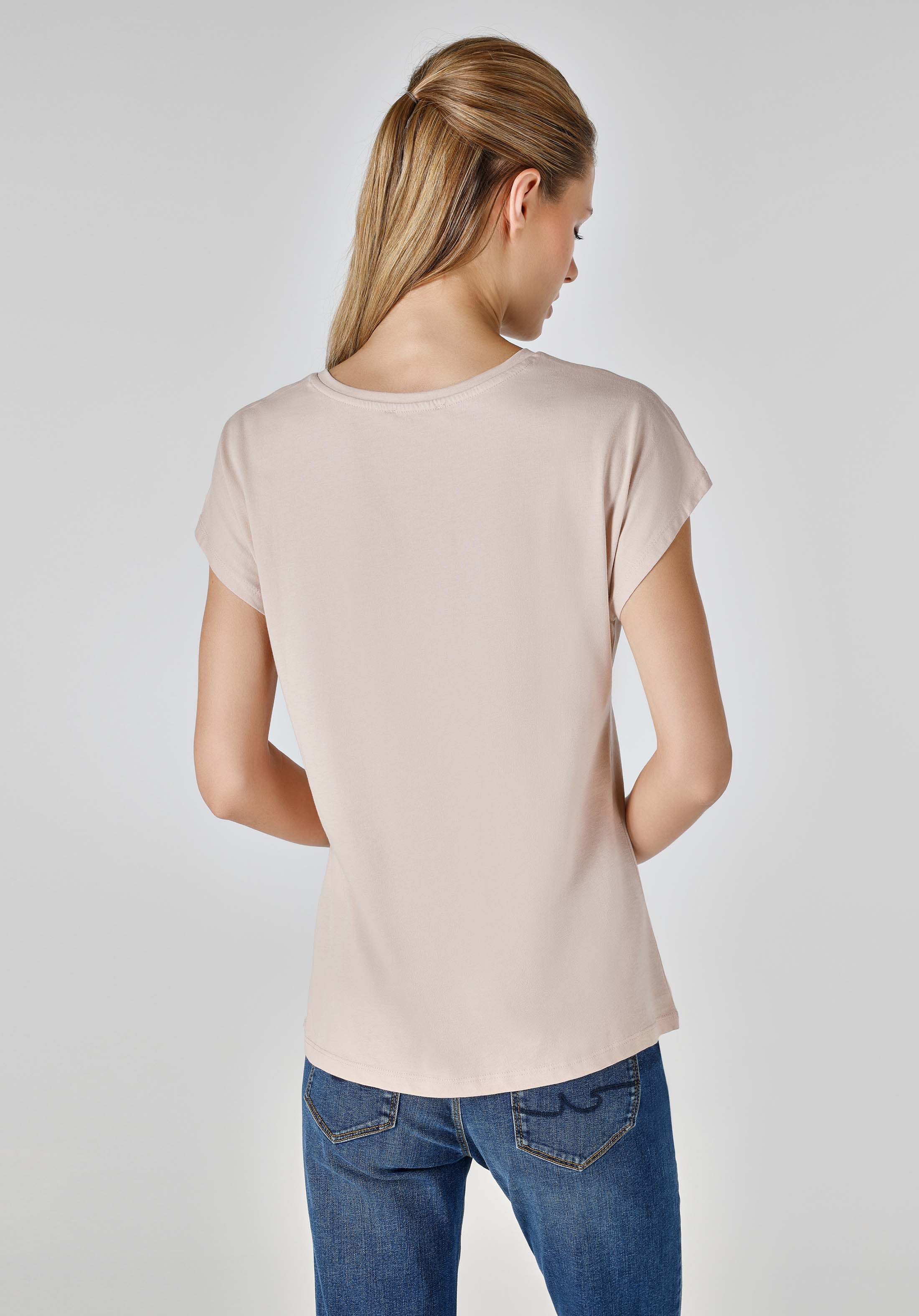 Regular Fit Yuvarlak Yaka  Kadın Bej Kısa Kol Tişört Cl1063241