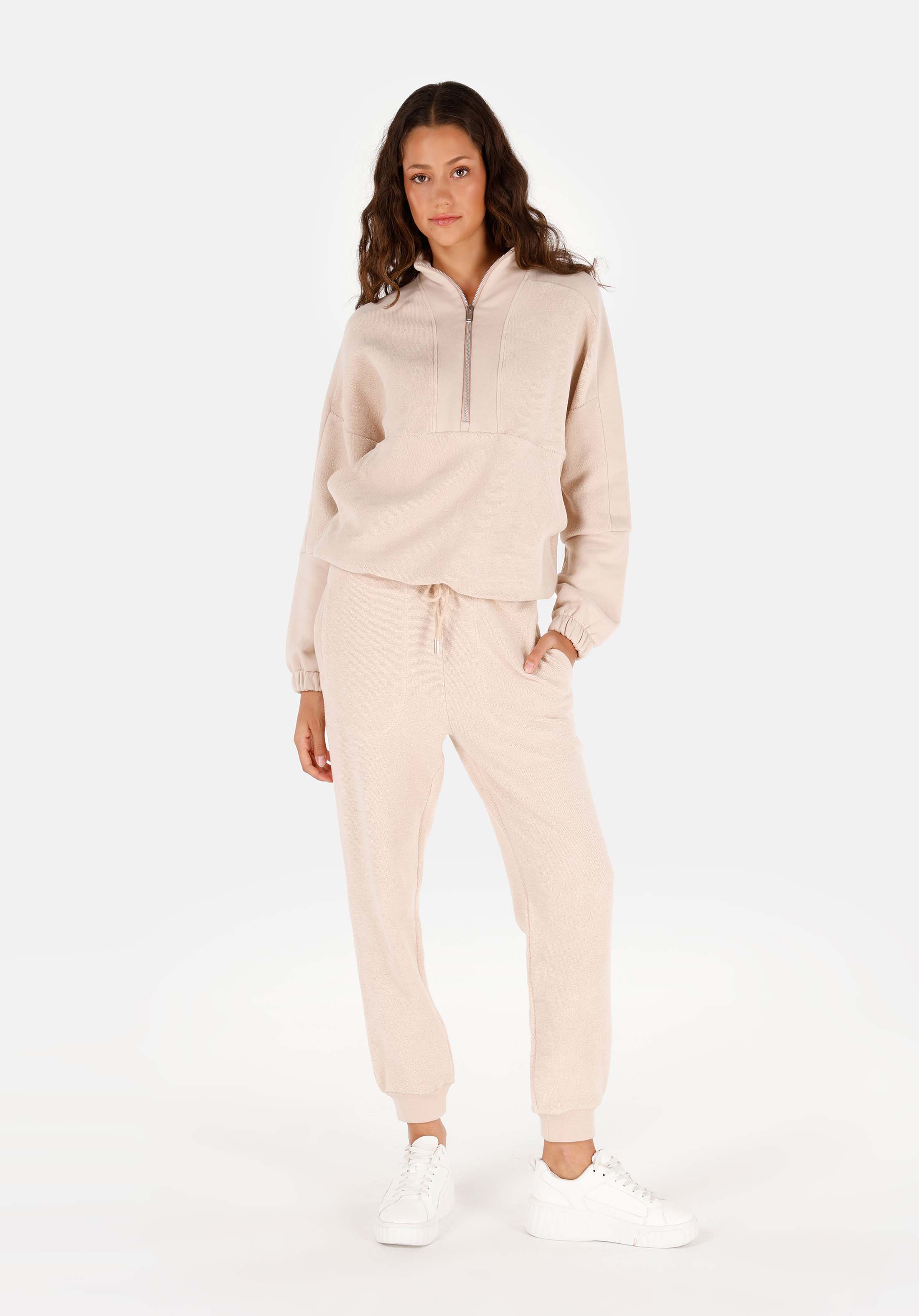 Regular Fit Fermuarlı  Kadın Bej Sweatshirt