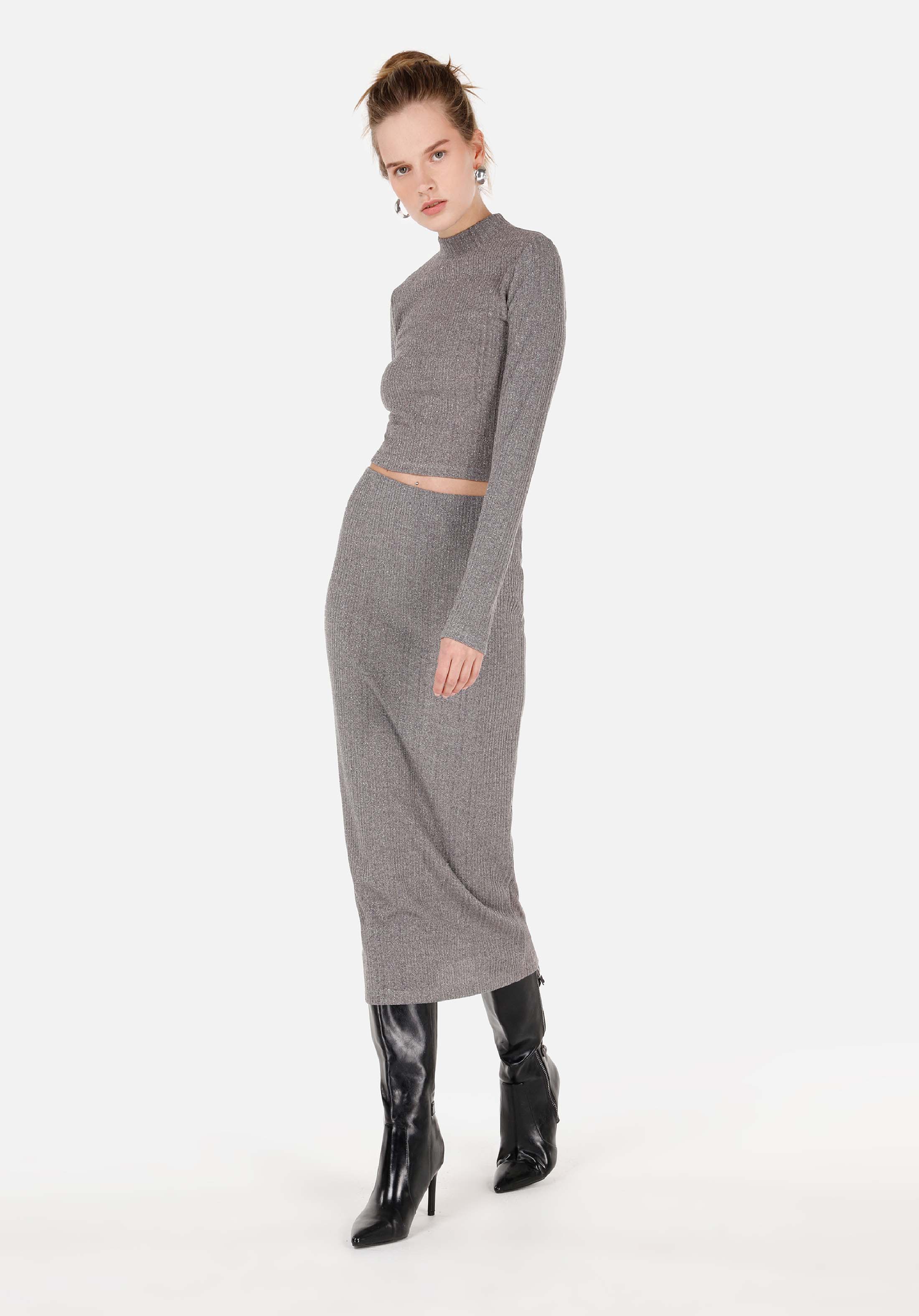 Slim Fit Turtle Neck  Kadın Antrasit Tişört