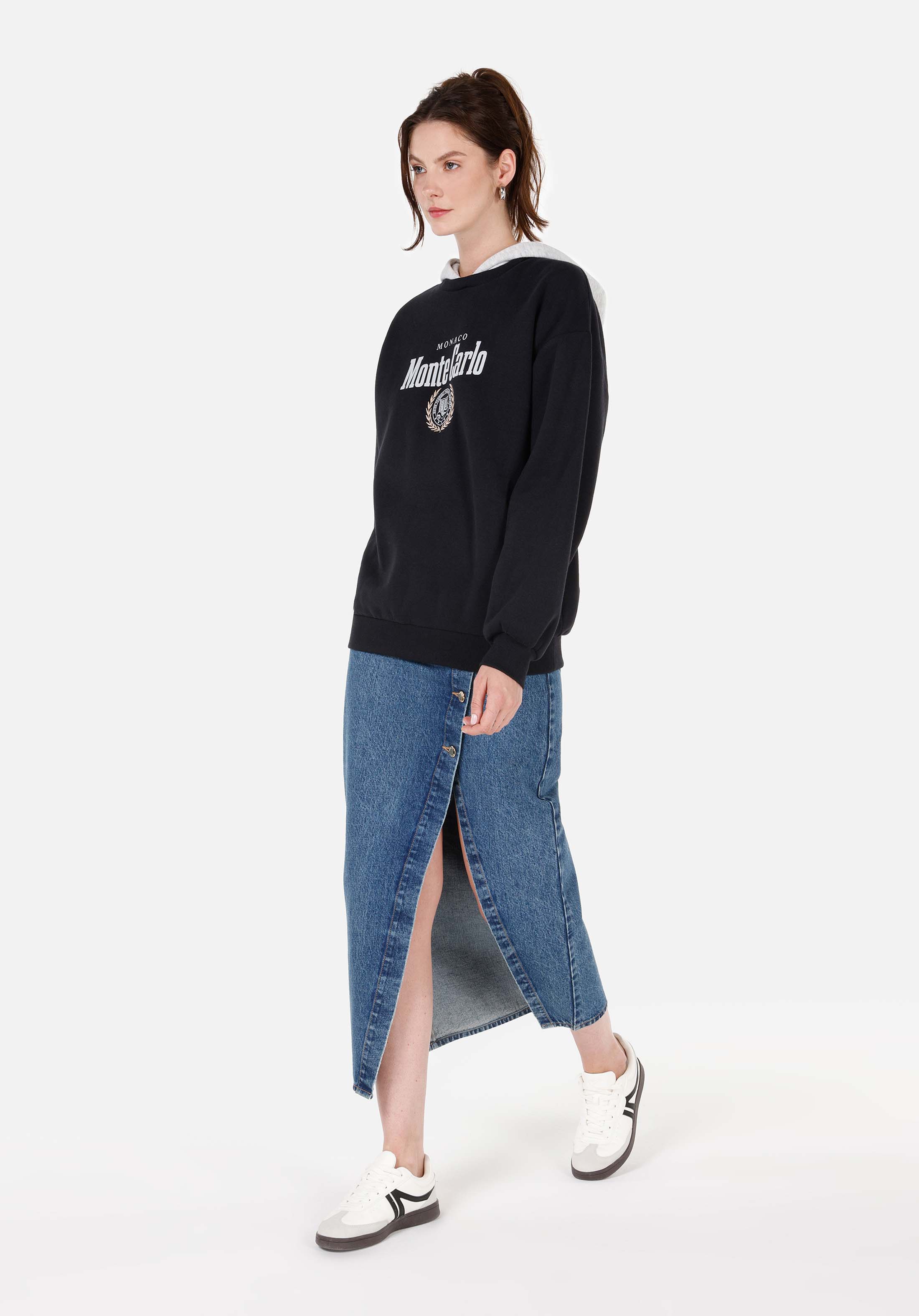 Regular Fit Kapüşonlu  Kadın Lacivert Sweatshirt