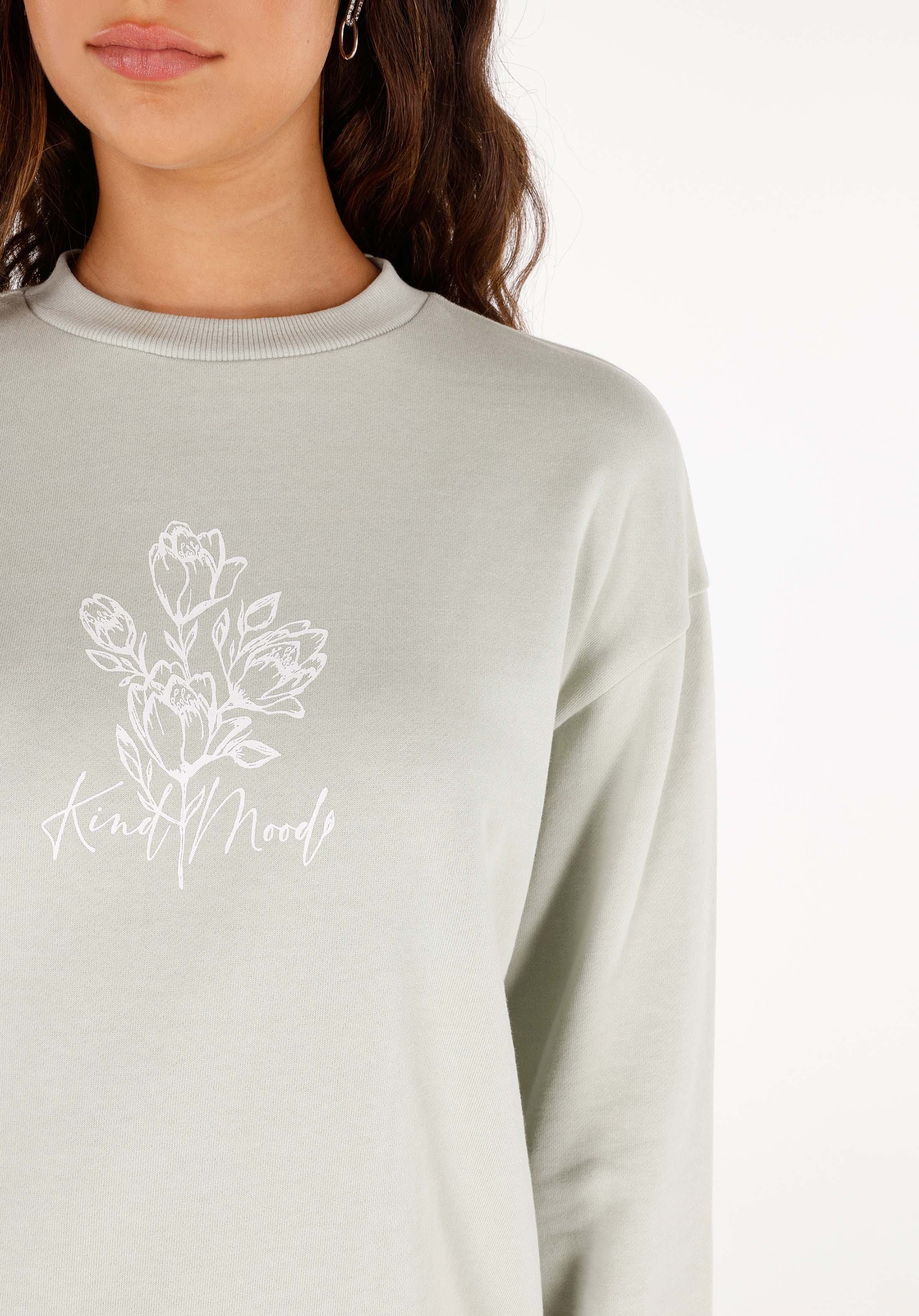 Regular Fit Yuvarlak Yaka Baskılı Kadın Yeşil Sweatshirt