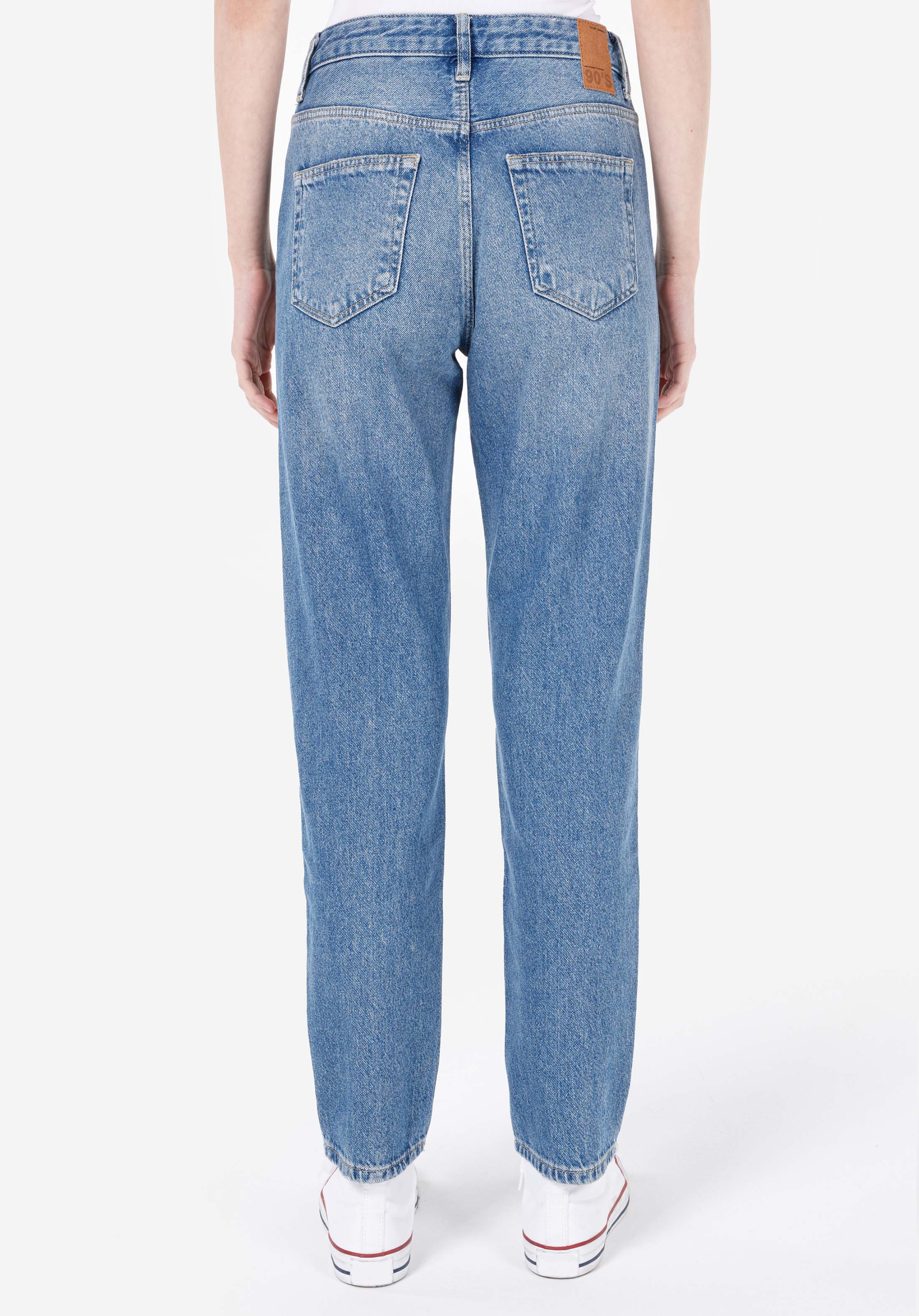 Mom Fit  Daralan Paça Kadın İndigo Jean Pantolon