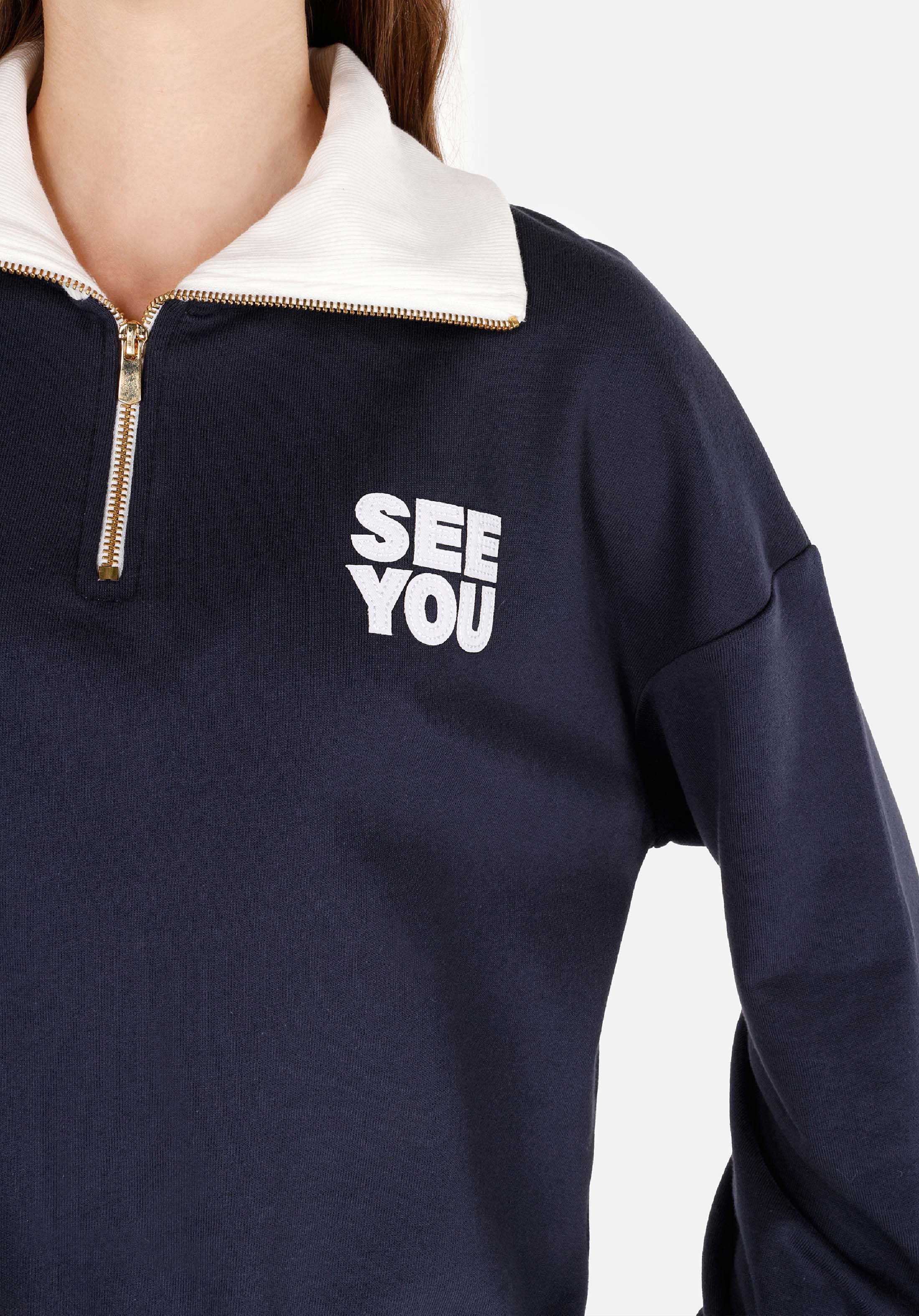 Regular Fit Fermuarlı  Kadın Lacivert Sweatshirt