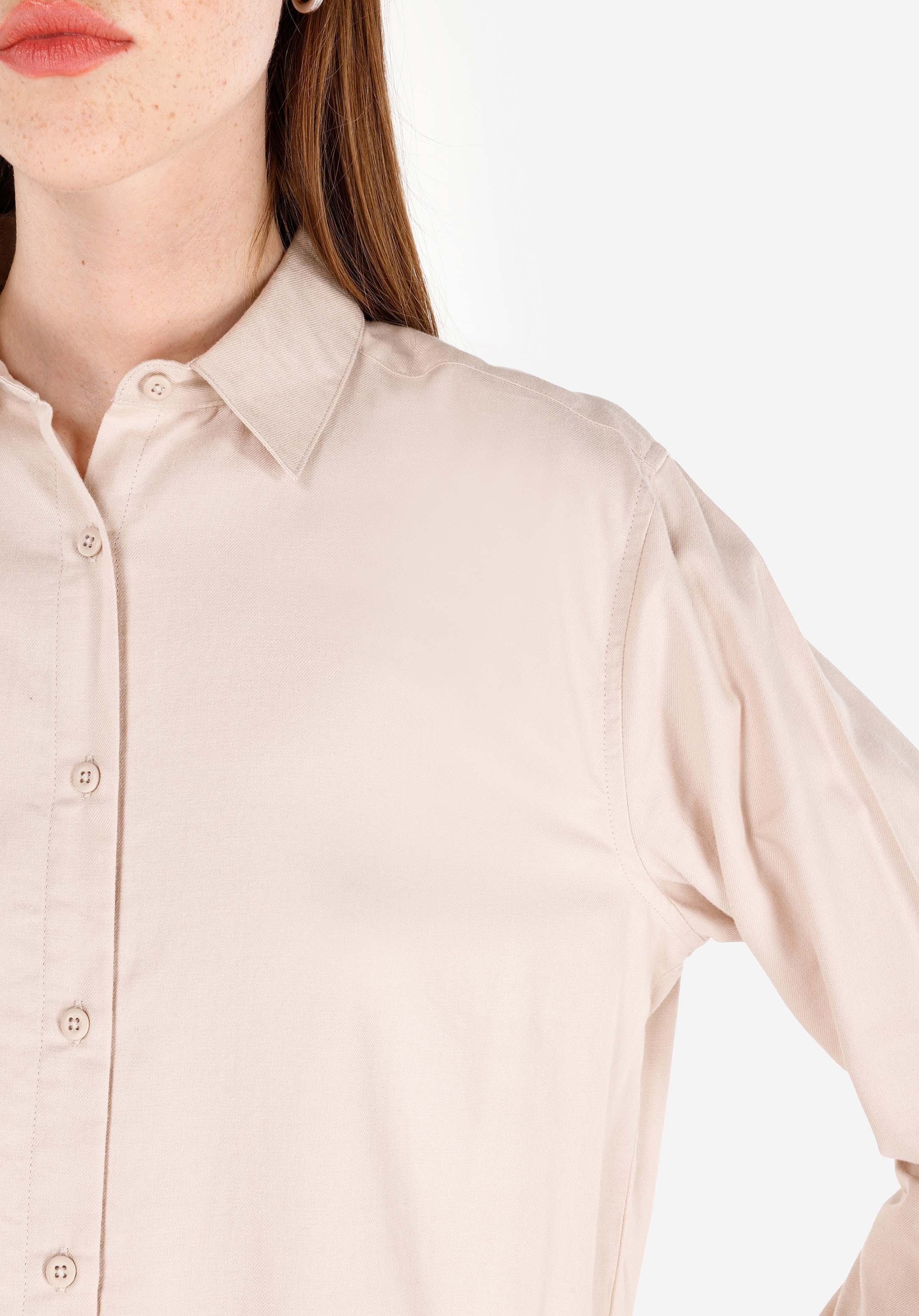 Regular Fit Shirt Neck Düz Kadın Bej Uzun Kol Gömlek