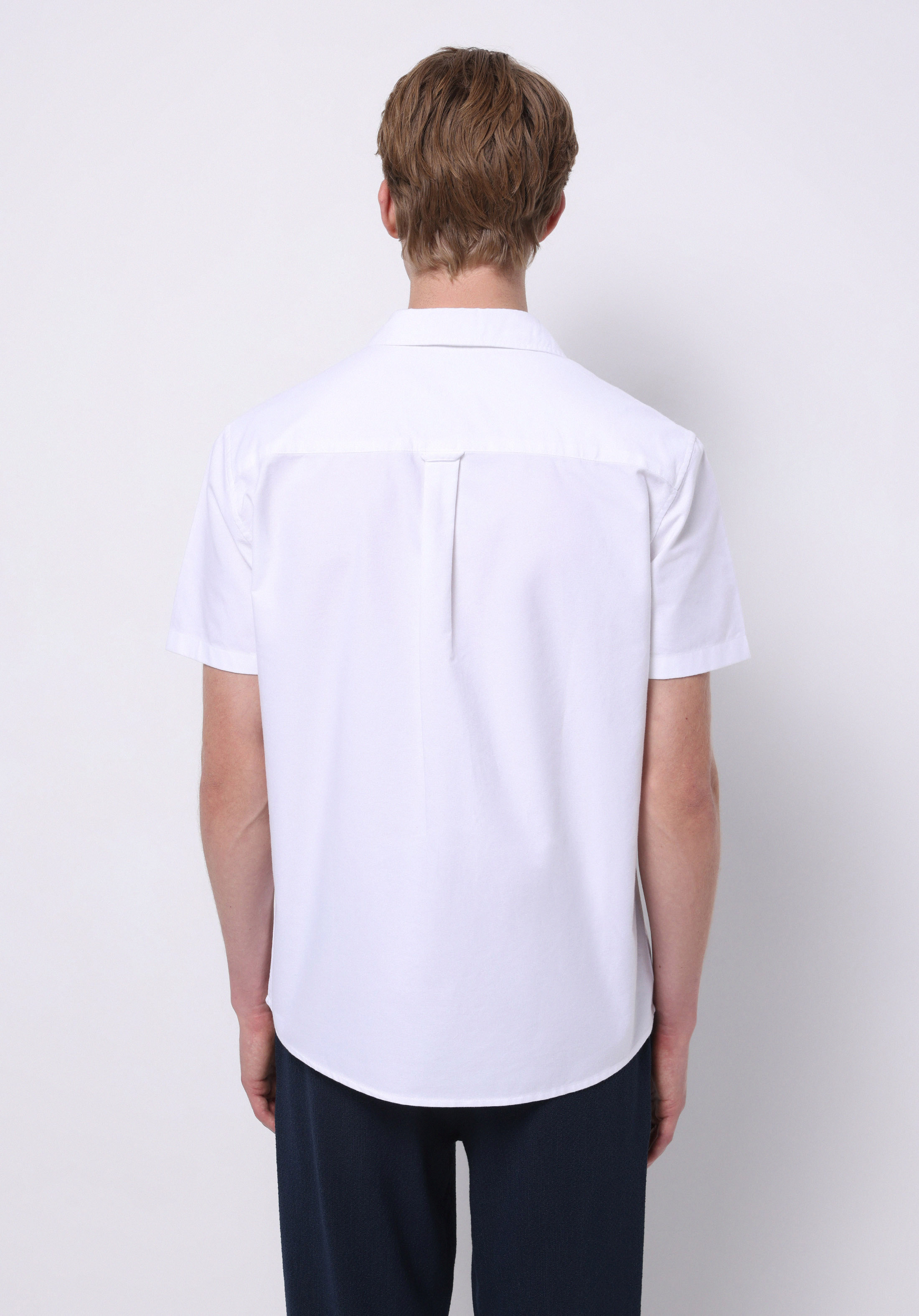Regular Fit Shirt Neck Düz Erkek Beyaz Kısa Kol Gömlek