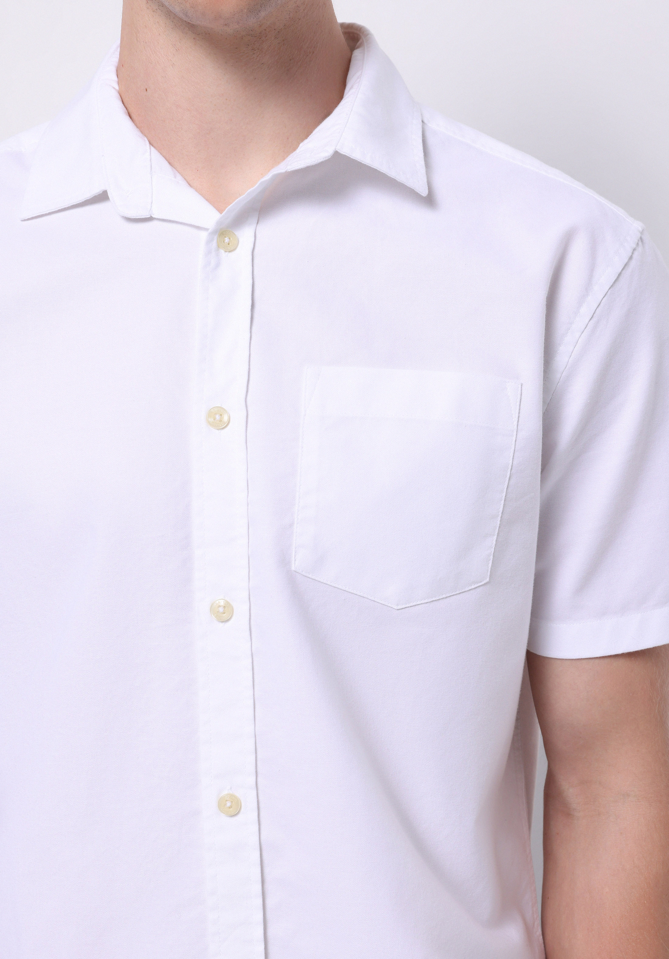 Regular Fit Shirt Neck Düz Erkek Beyaz Kısa Kol Gömlek