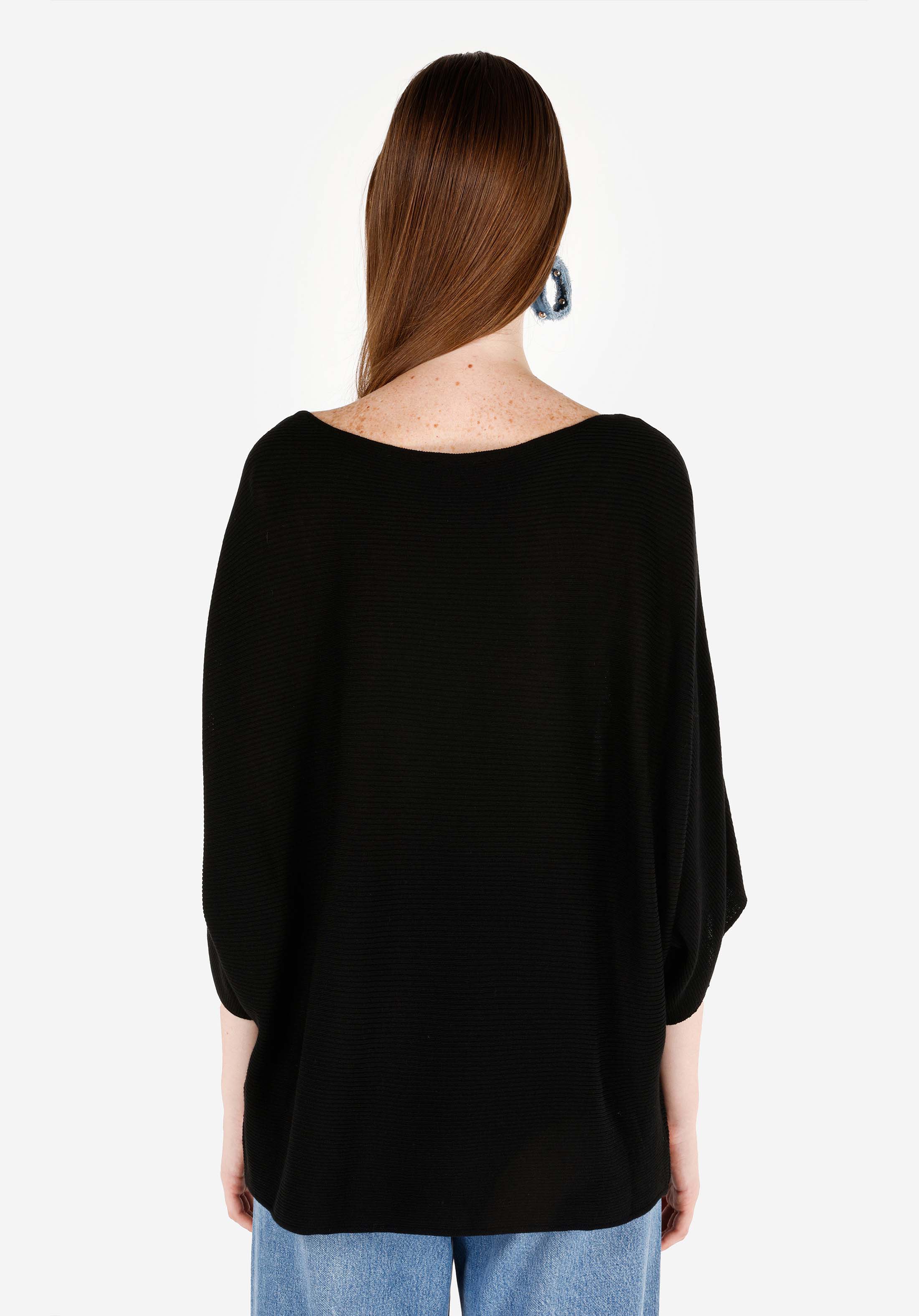 Regular Fit Kayık Yaka  Kadın Siyah Kazak