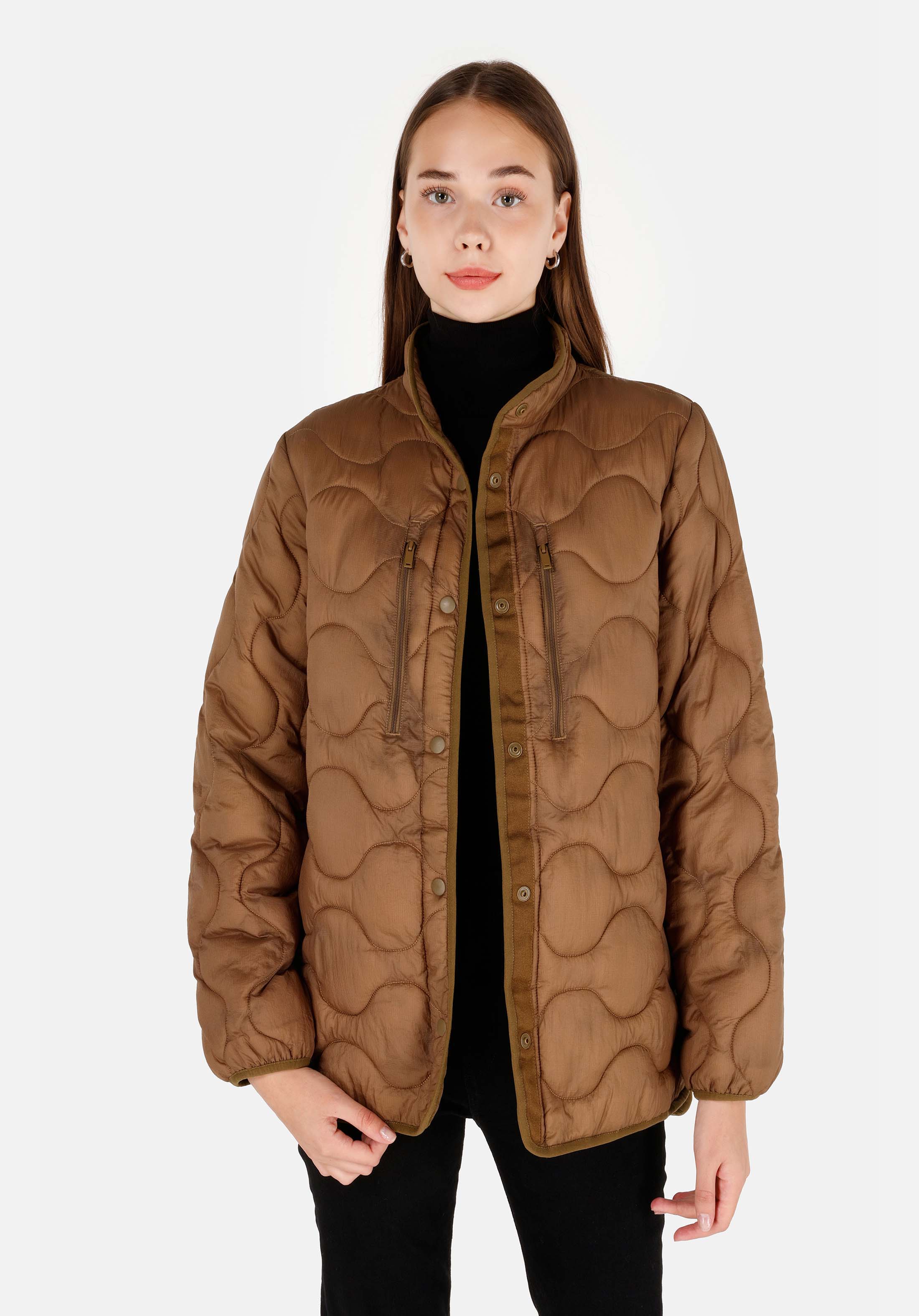 Regular Fit Dik Yaka    Kadın Kahverengi Mont