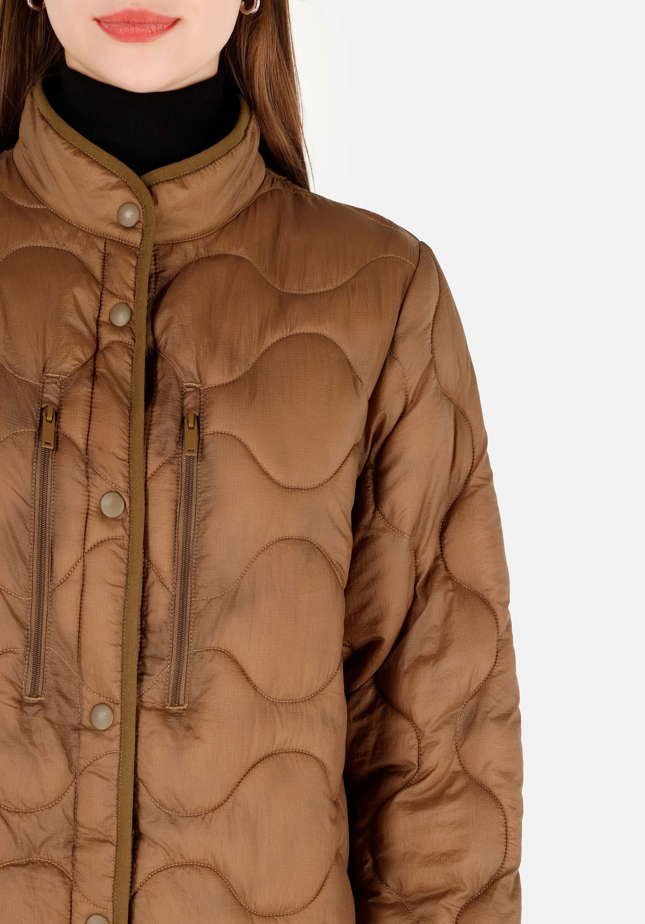 Regular Fit Dik Yaka    Kadın Kahverengi Mont