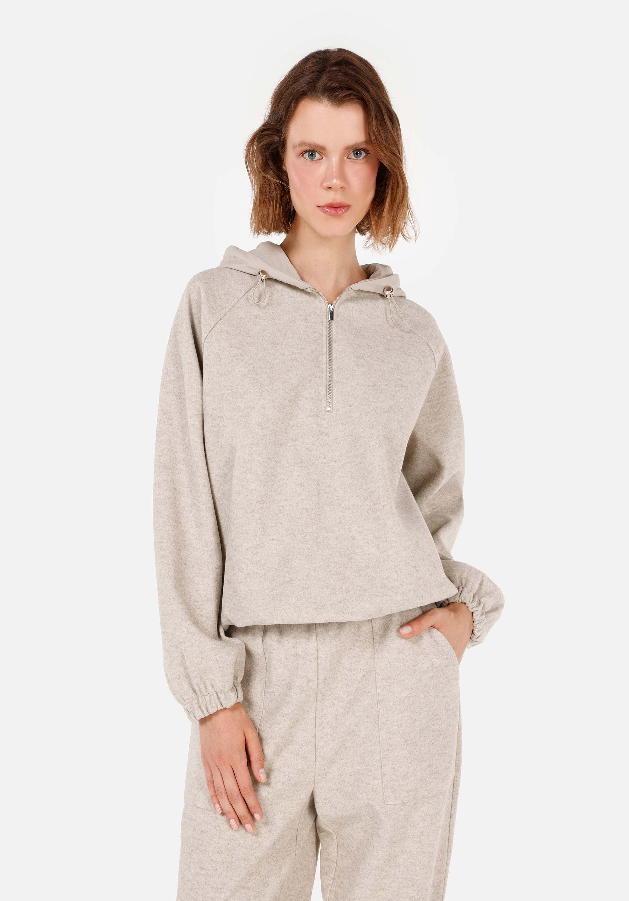Regular Fit Kapüşonlu  Kadın Gri Sweatshirt