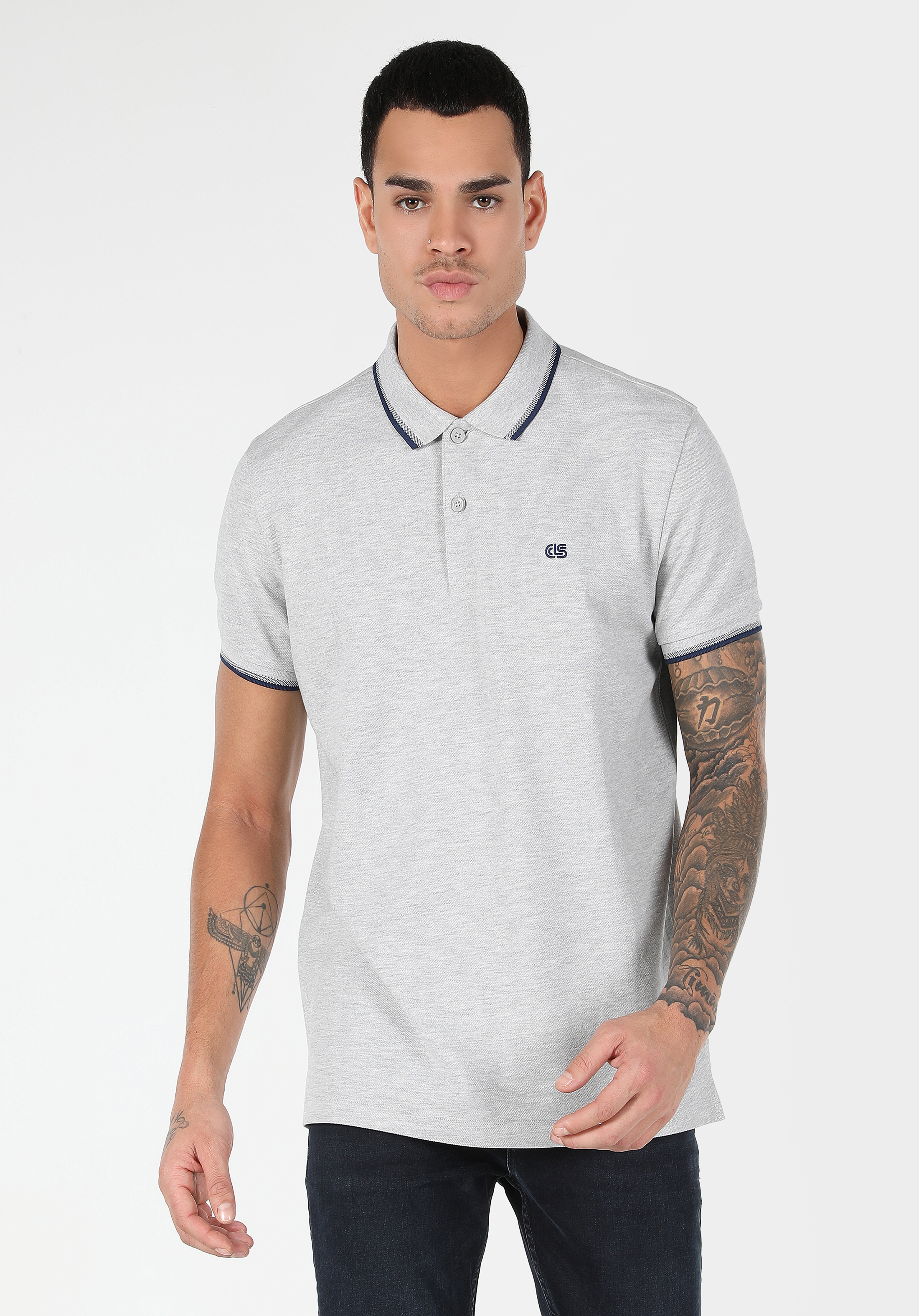 COLIN'S Regular Fit Polo Yaka Düz Erkek Gri Kısa Kol Tişört Colin's