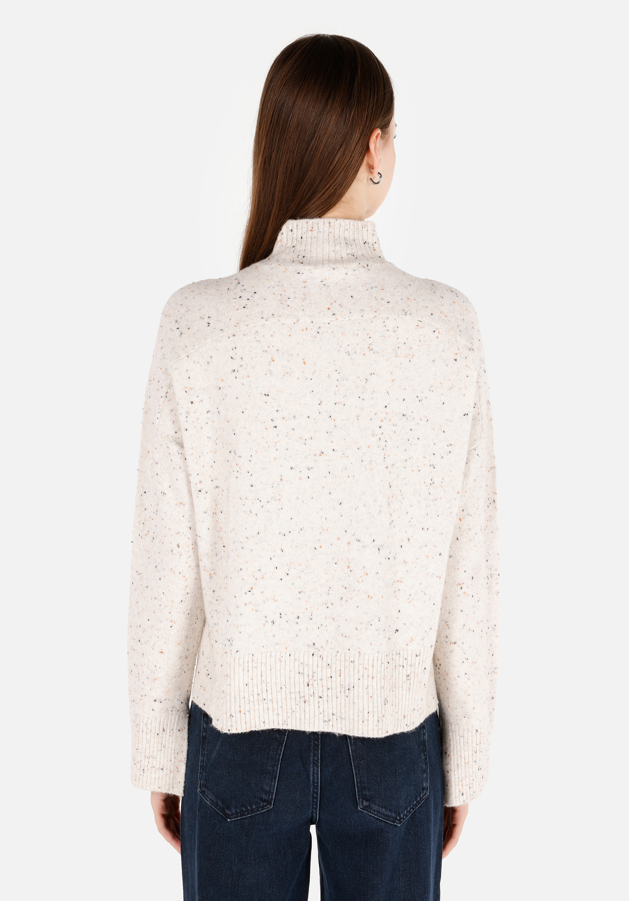 Regular Fit Dik Yaka Düz Kadın Ekru Kazak