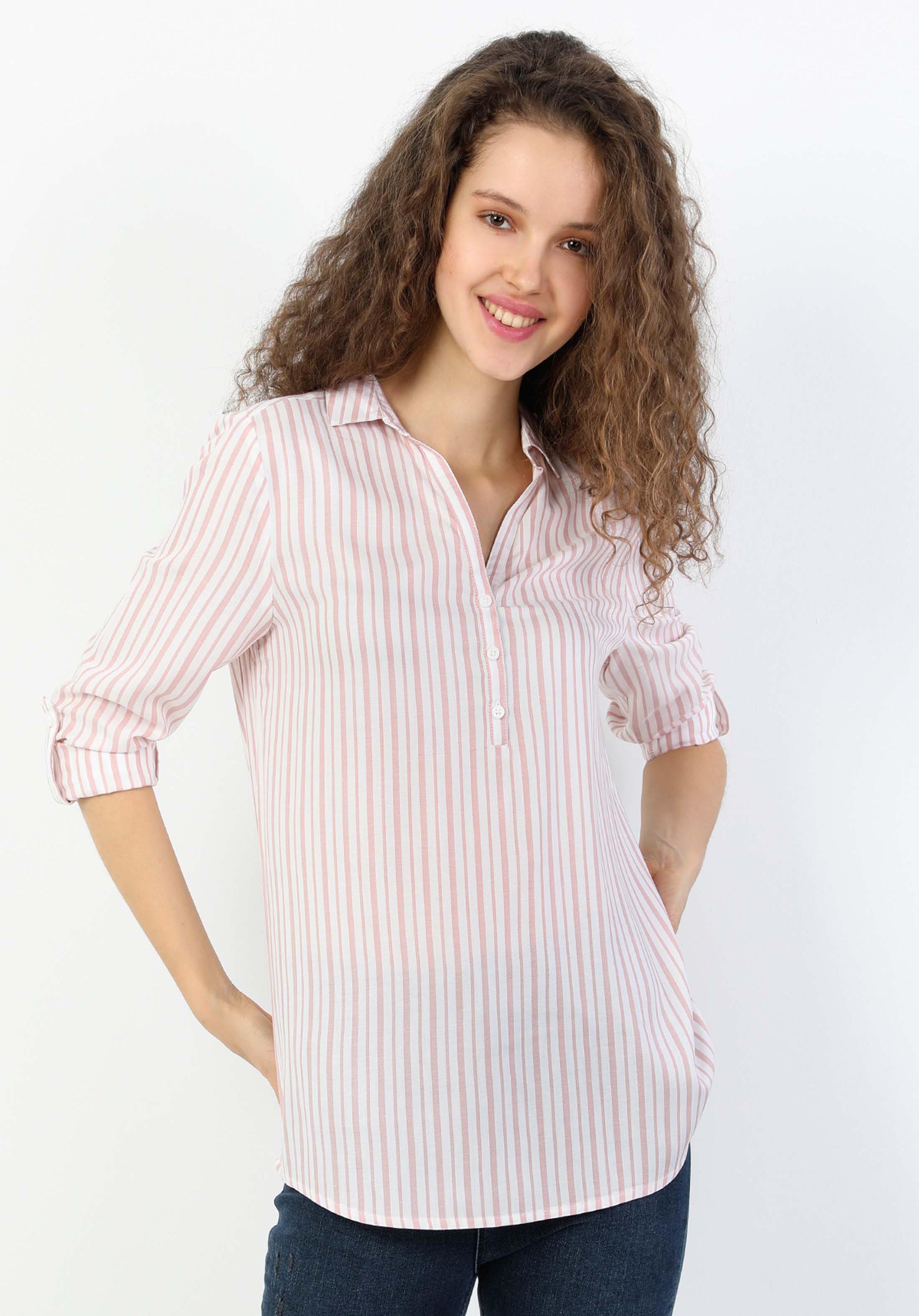 Regular Fit Shirt Neck Kadın Pembe Uzun Kol Bluz