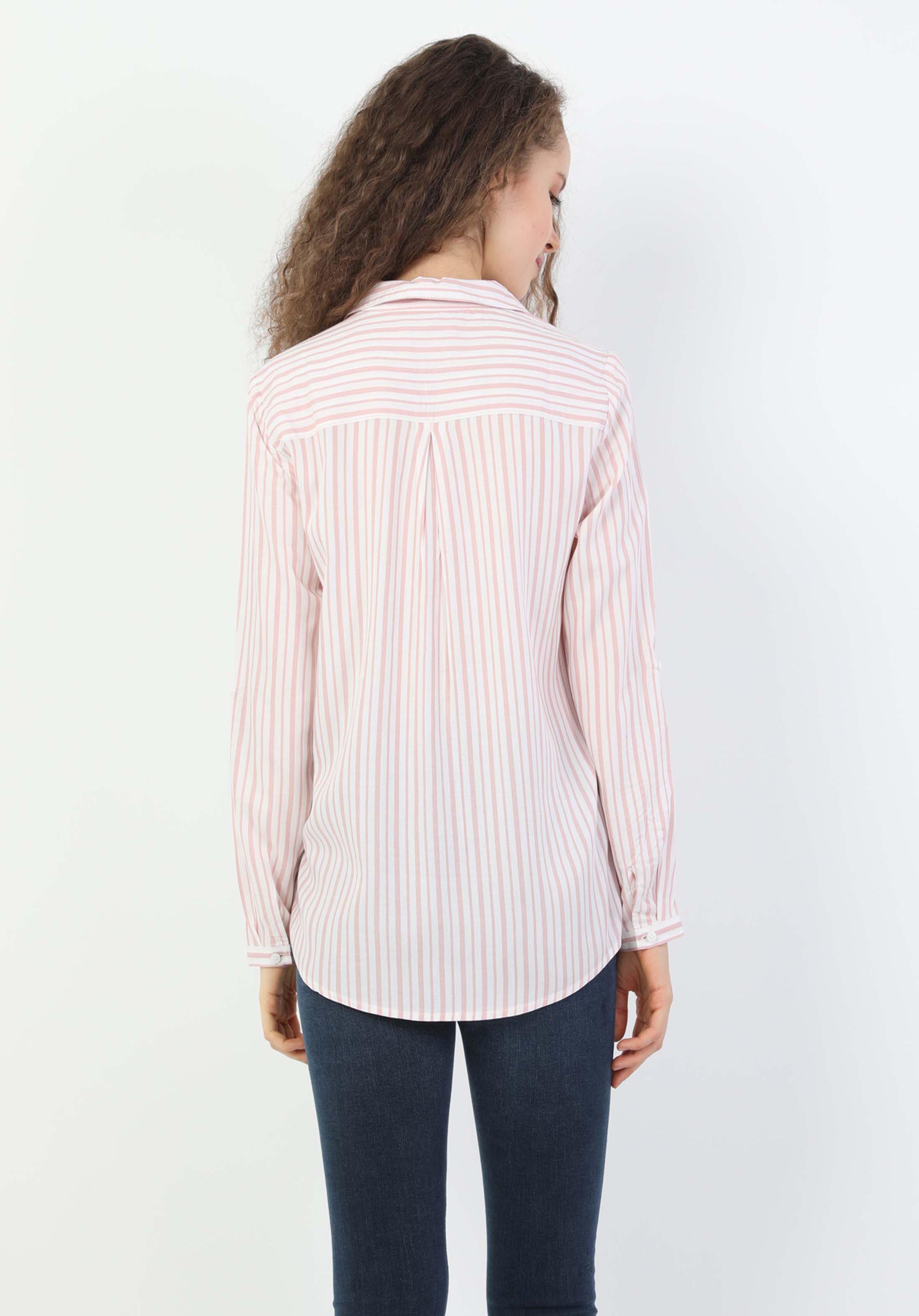 Regular Fit Shirt Neck Kadın Pembe Uzun Kol Bluz