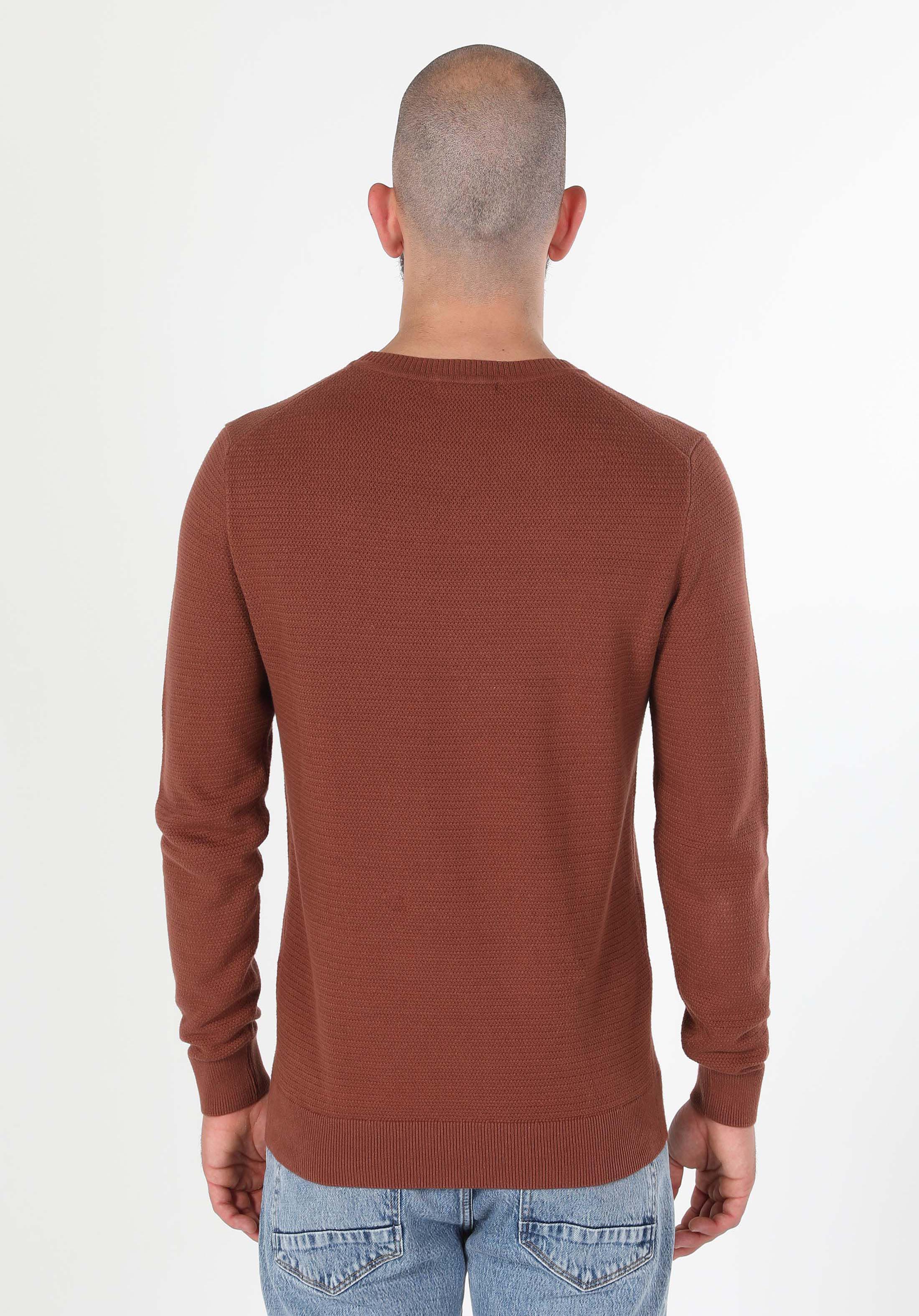 Regular Fit Yuvarlak Yaka Jakarlı Erkek Turuncu Kazak