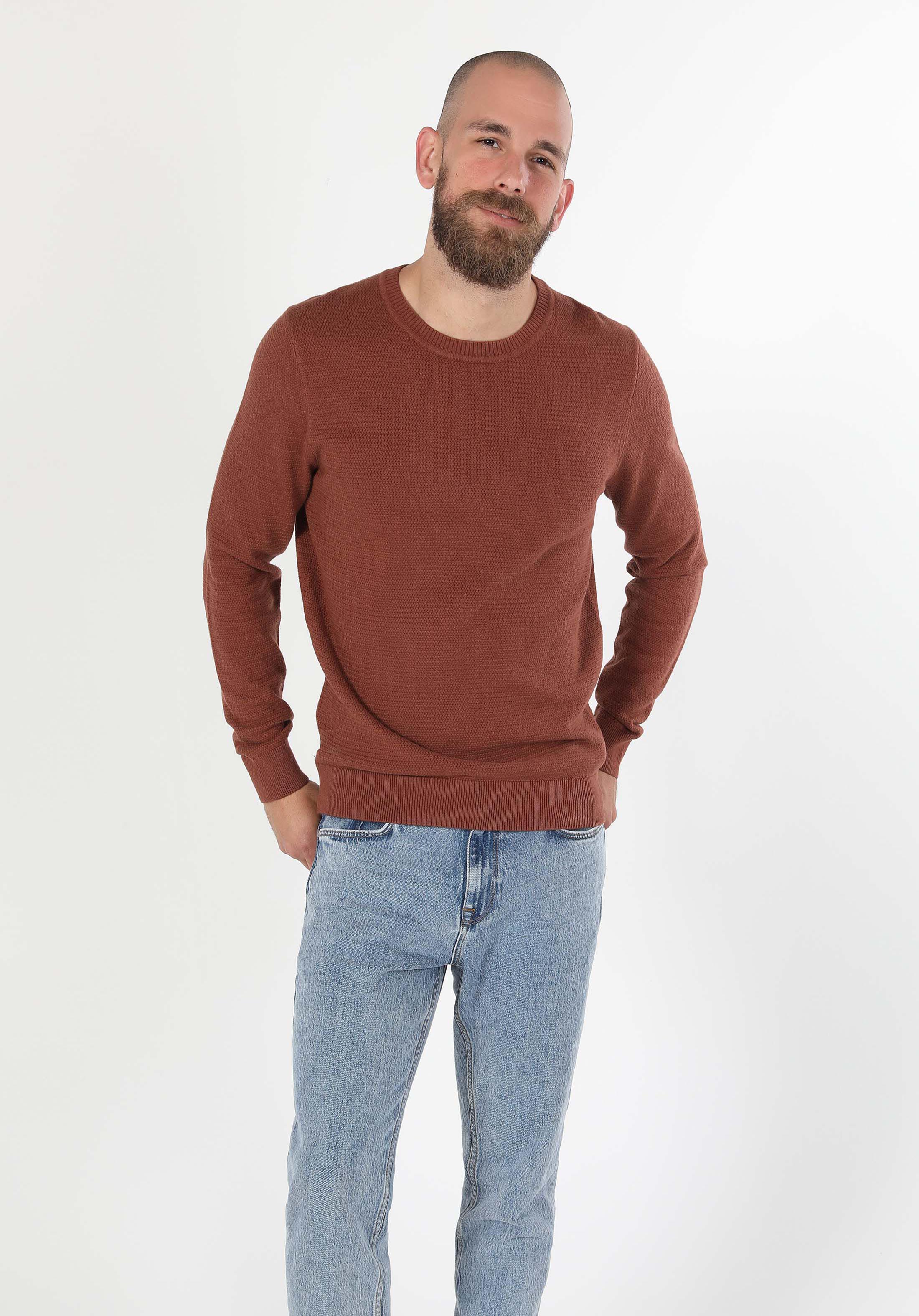 Regular Fit Yuvarlak Yaka Jakarlı Erkek Turuncu Kazak