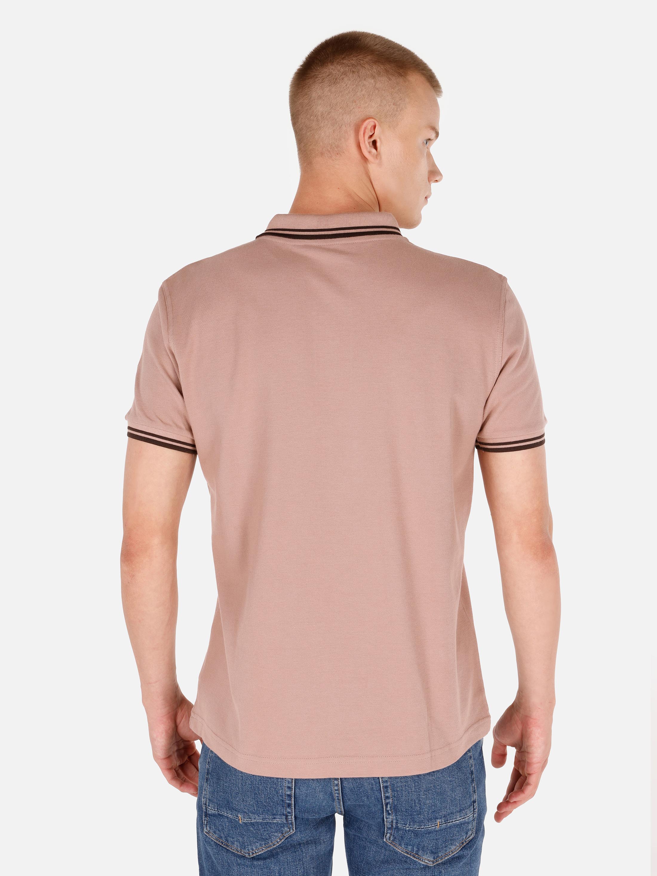 Regular Fit Polo Yaka Düz Erkek Pembe Kısa Kol Tişört