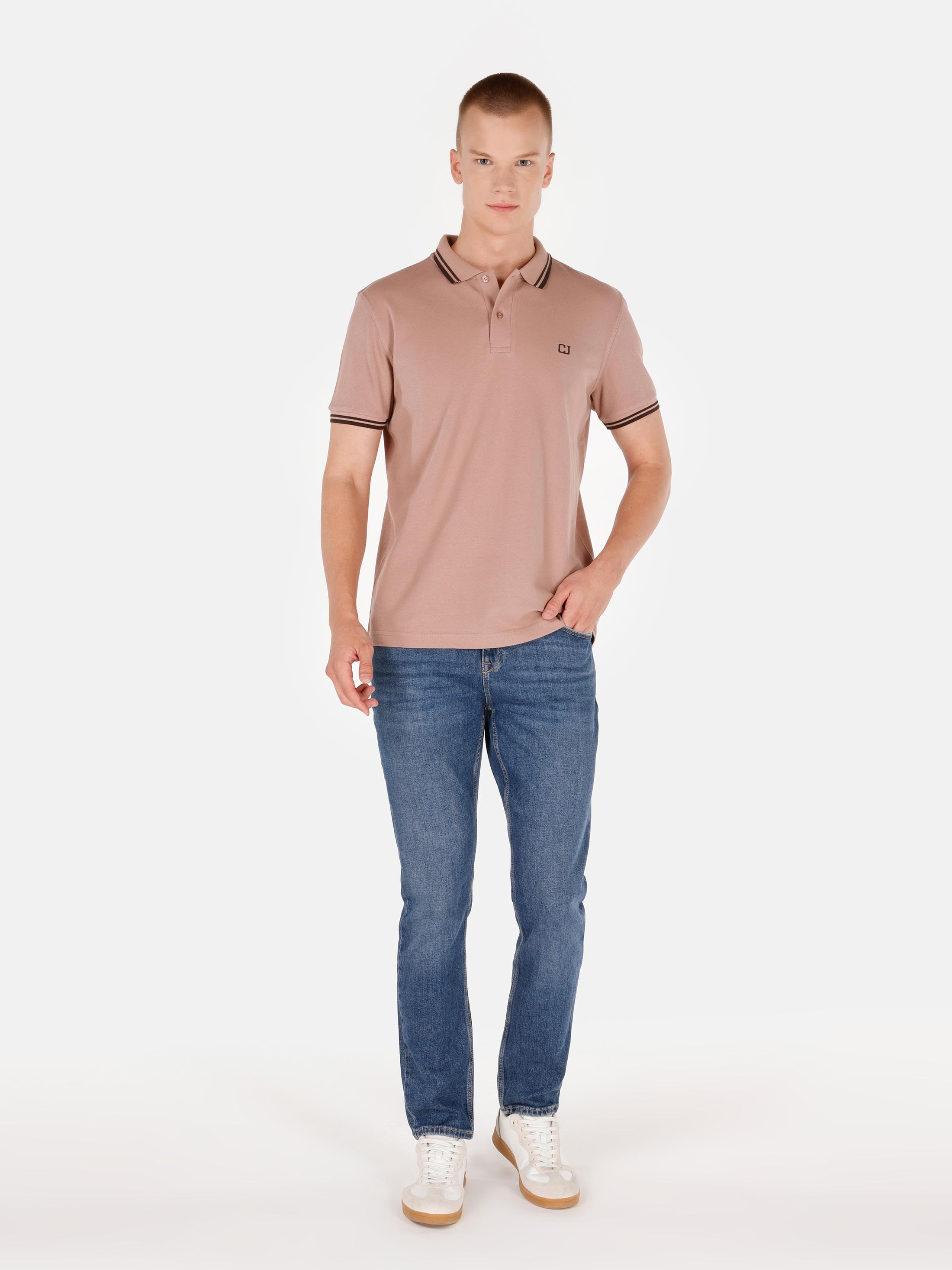 Regular Fit Polo Yaka Düz Erkek Pembe Kısa Kol Tişört