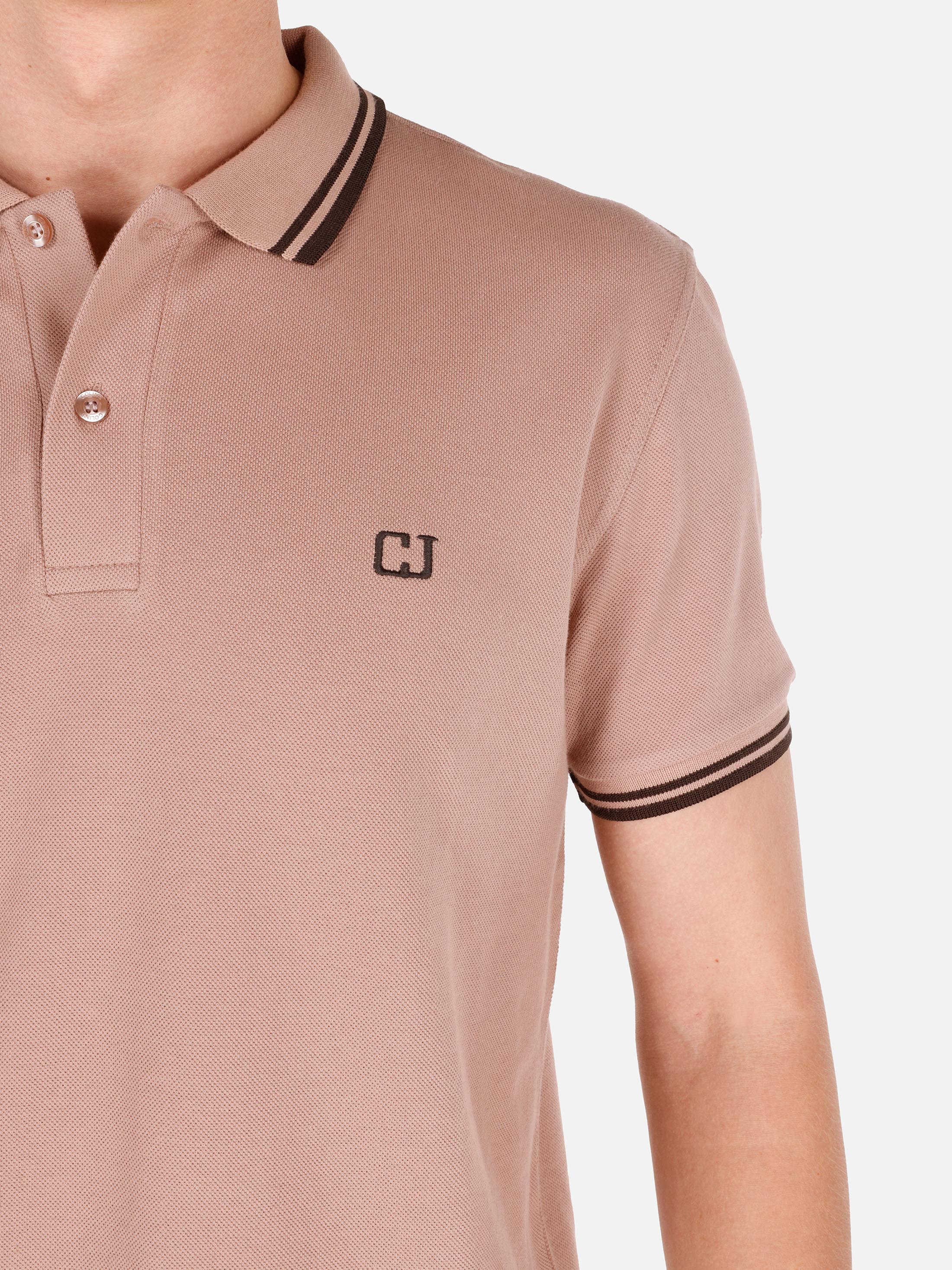 Regular Fit Polo Yaka Düz Erkek Pembe Kısa Kol Tişört