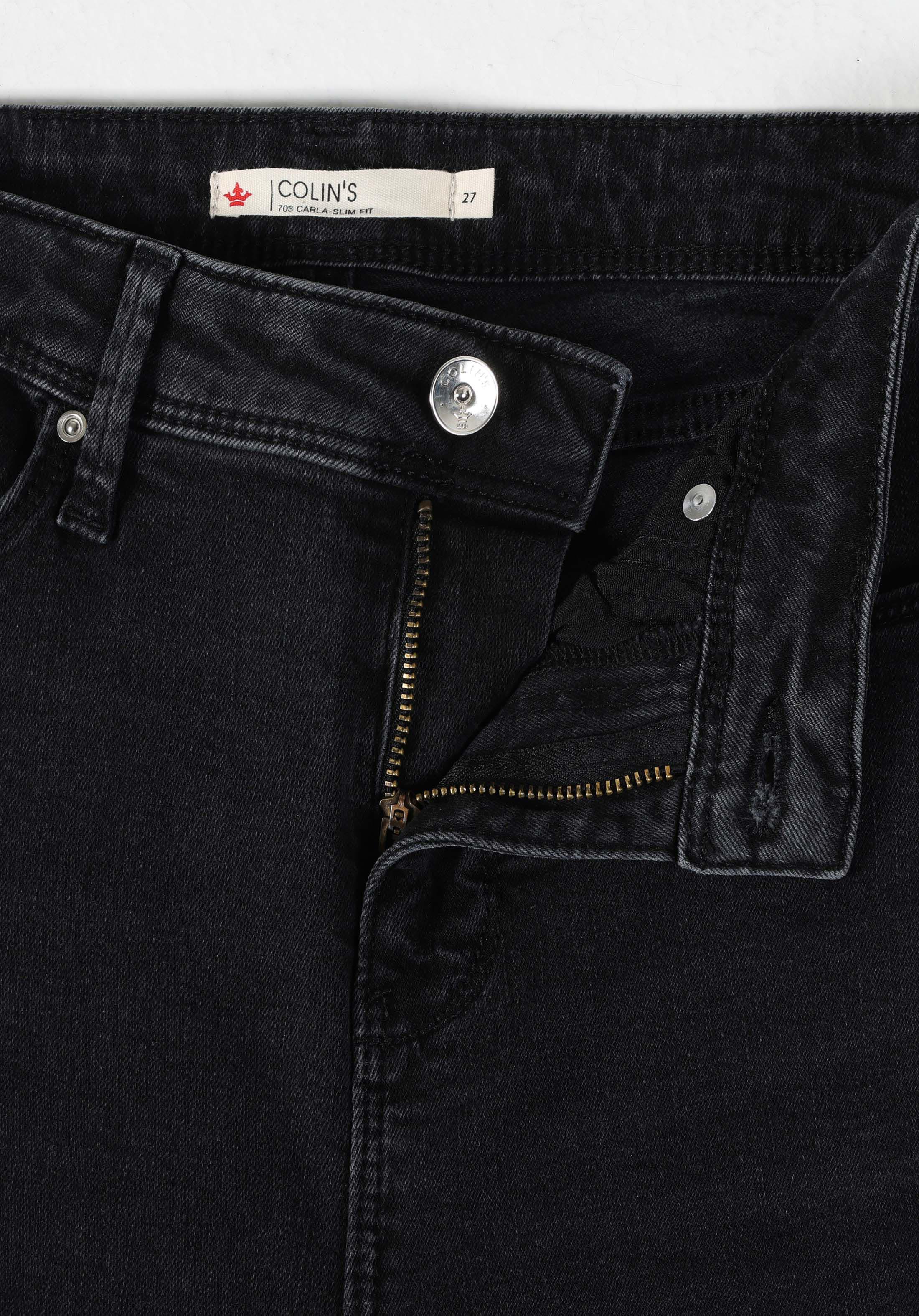 703 Carla Slim Fit Orta Bel Düz Paça Kadın Siyah Jean Pantolon