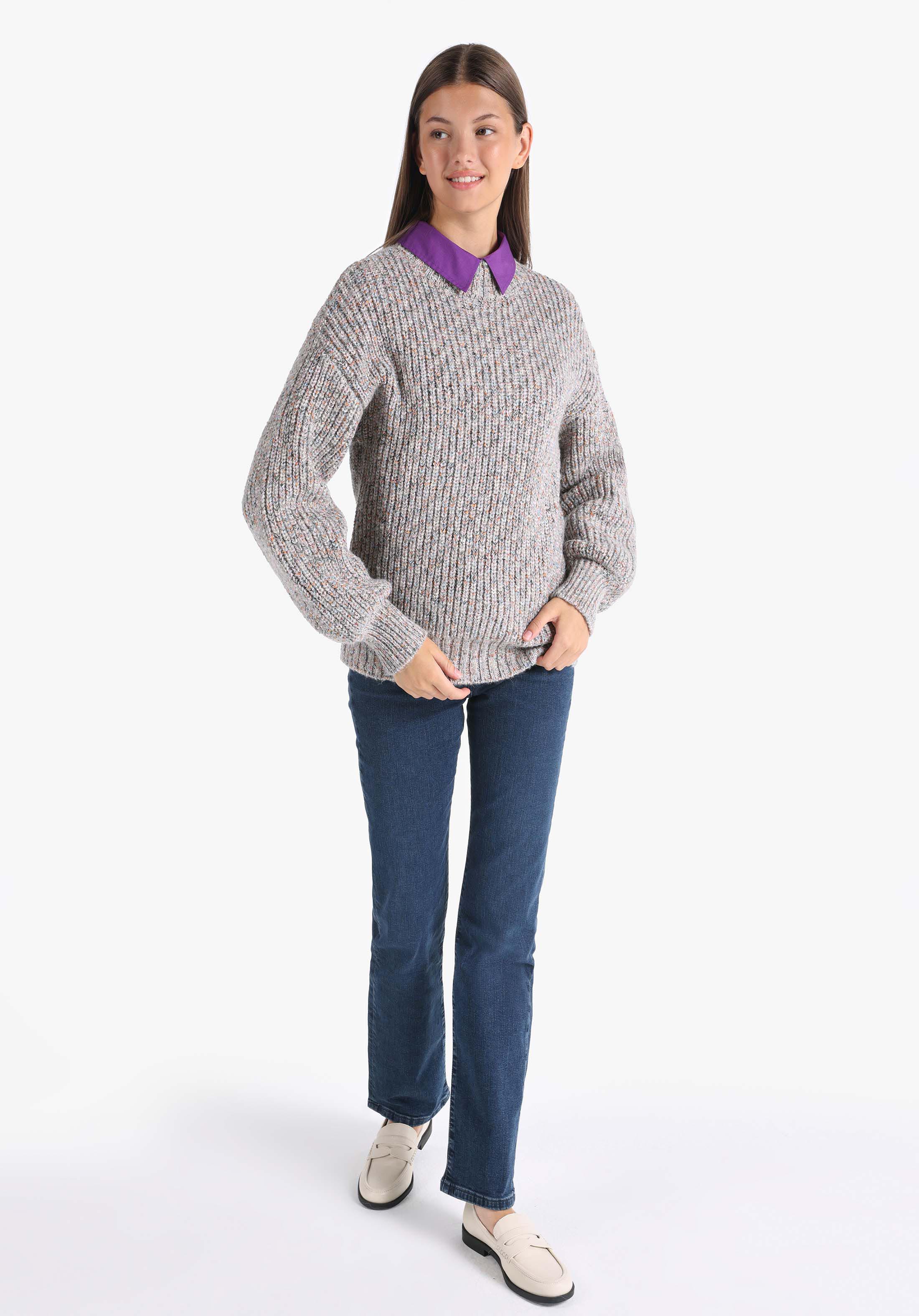 Slim Fit Yuvarlak Yaka Düz Kadın Çok Renkli Kazak