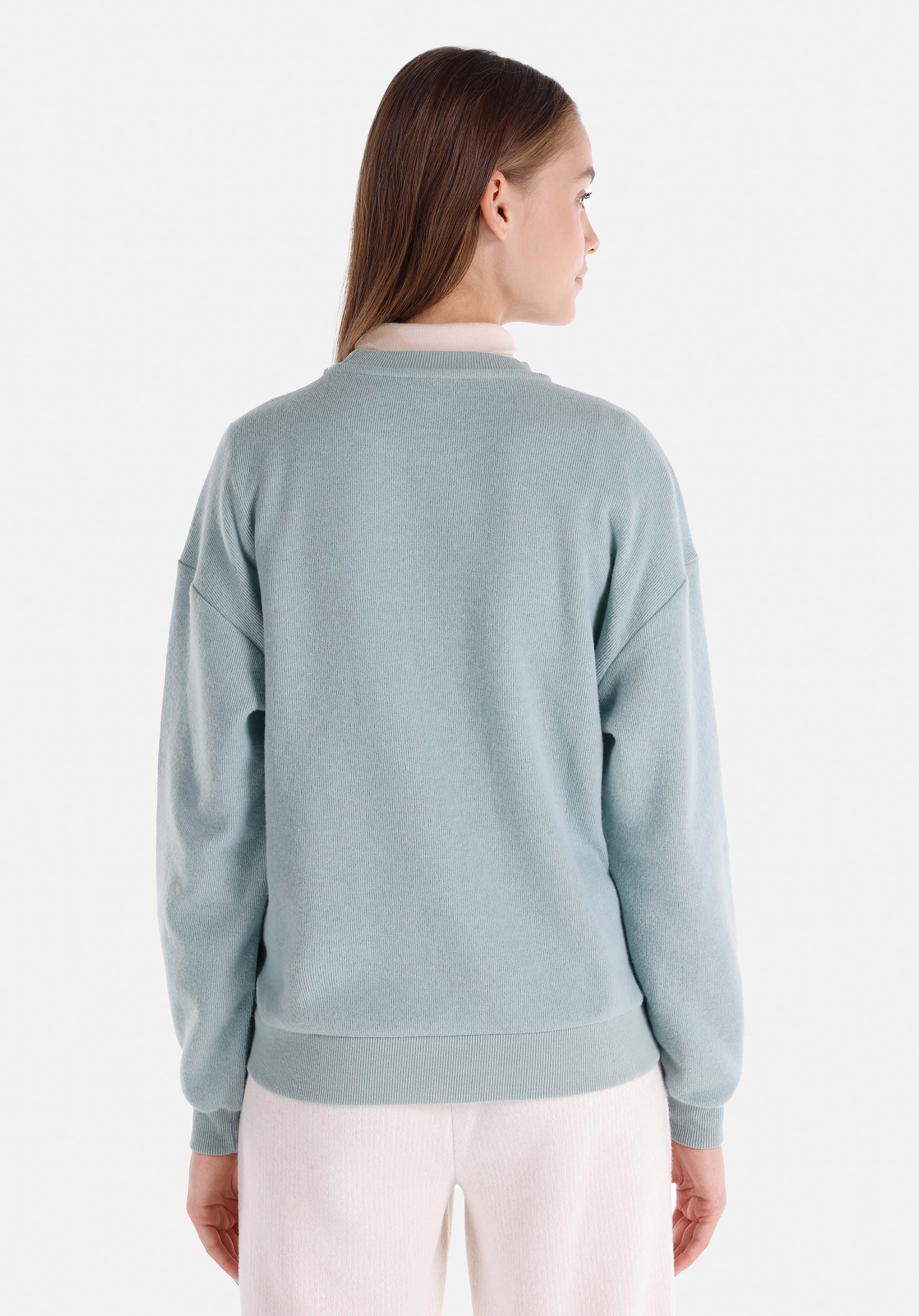 Regular Fit Yuvarlak Yaka Baskılı Kadın Yeşil Uzun Kol Tişört