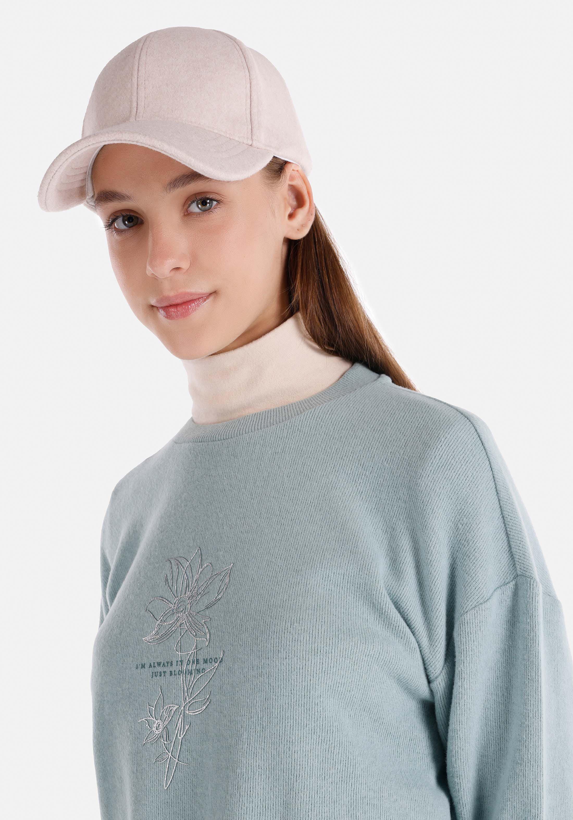 Regular Fit Yuvarlak Yaka Baskılı Kadın Yeşil Uzun Kol Tişört