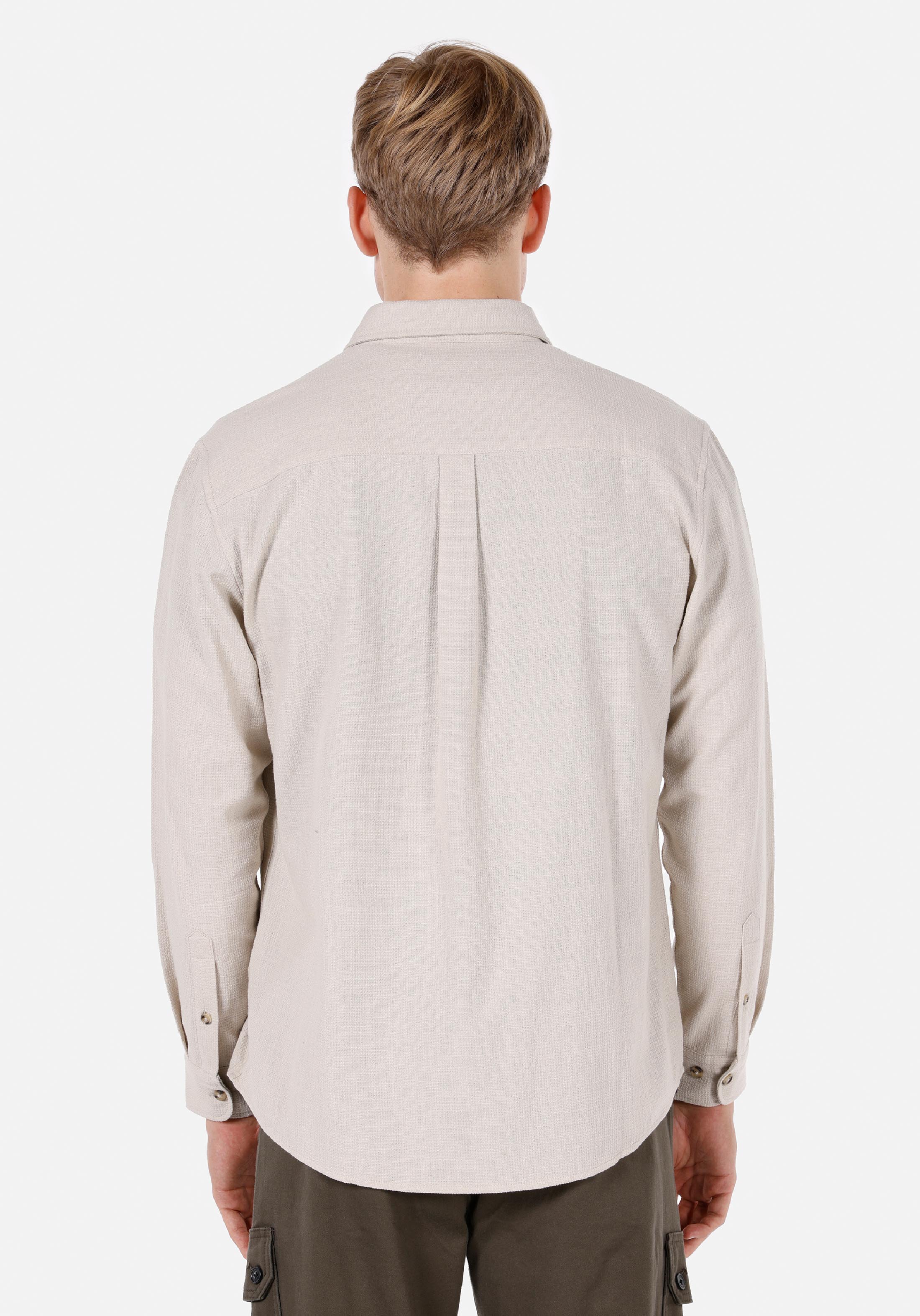 Regular Fit Shirt Neck Düz Erkek Taş Uzun Kol Gömlek