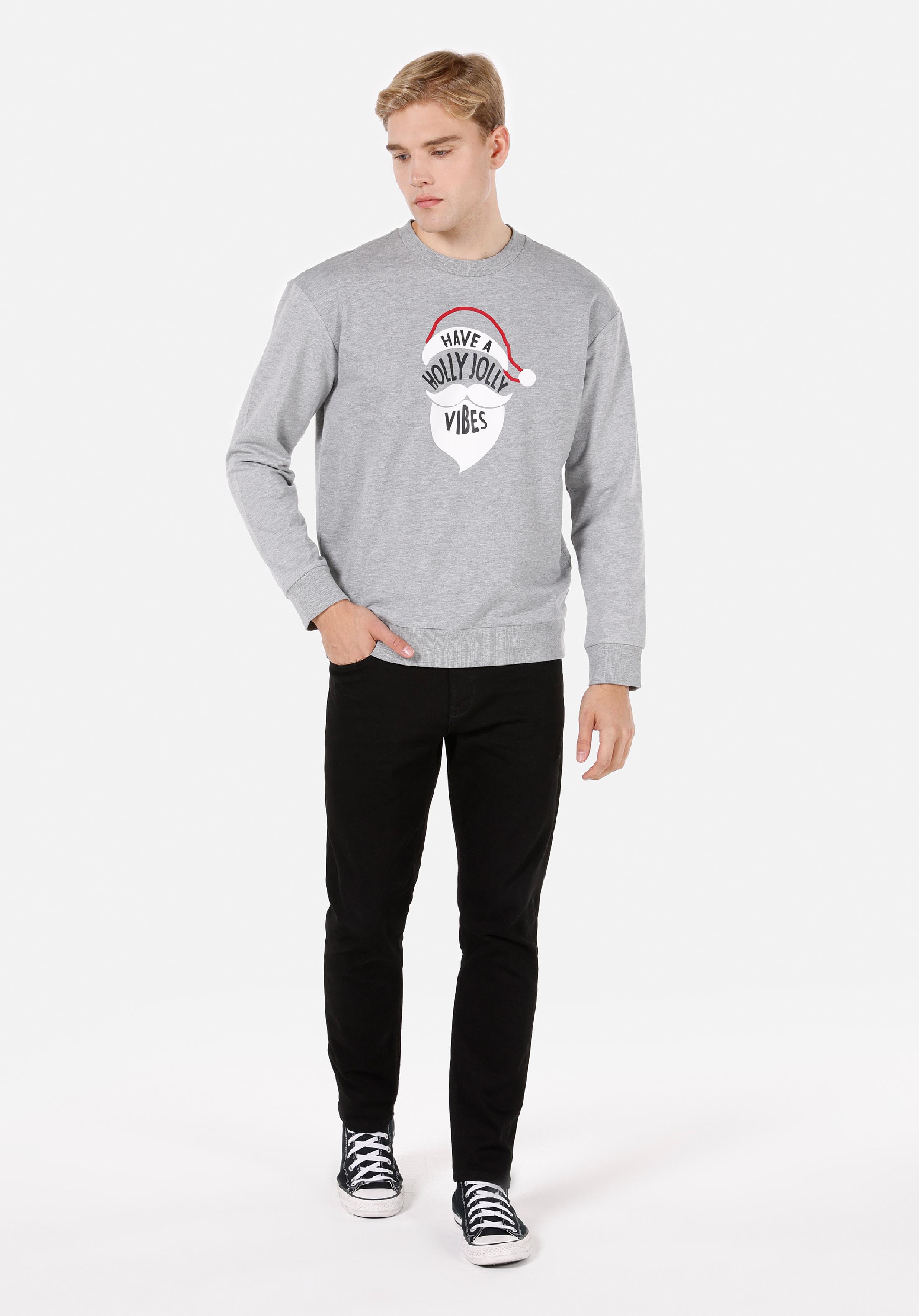 Comfort Fit   Erkek Gri Sweatshirt