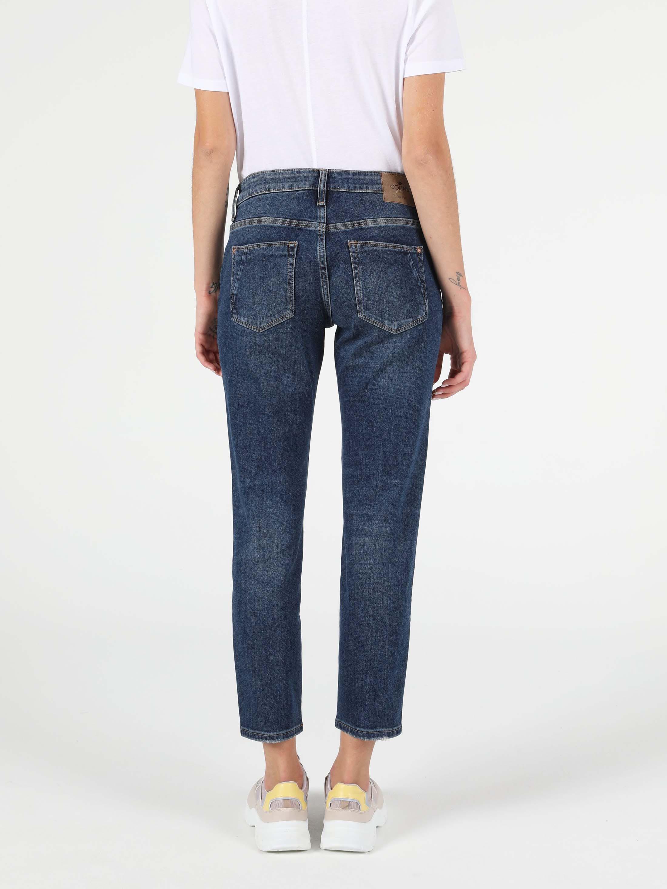 892 Alına Slim Boyfriend Fit Orta Bel Daralan Paça Kadın Koyu Mavi Jean Pantolon Cl1051970
