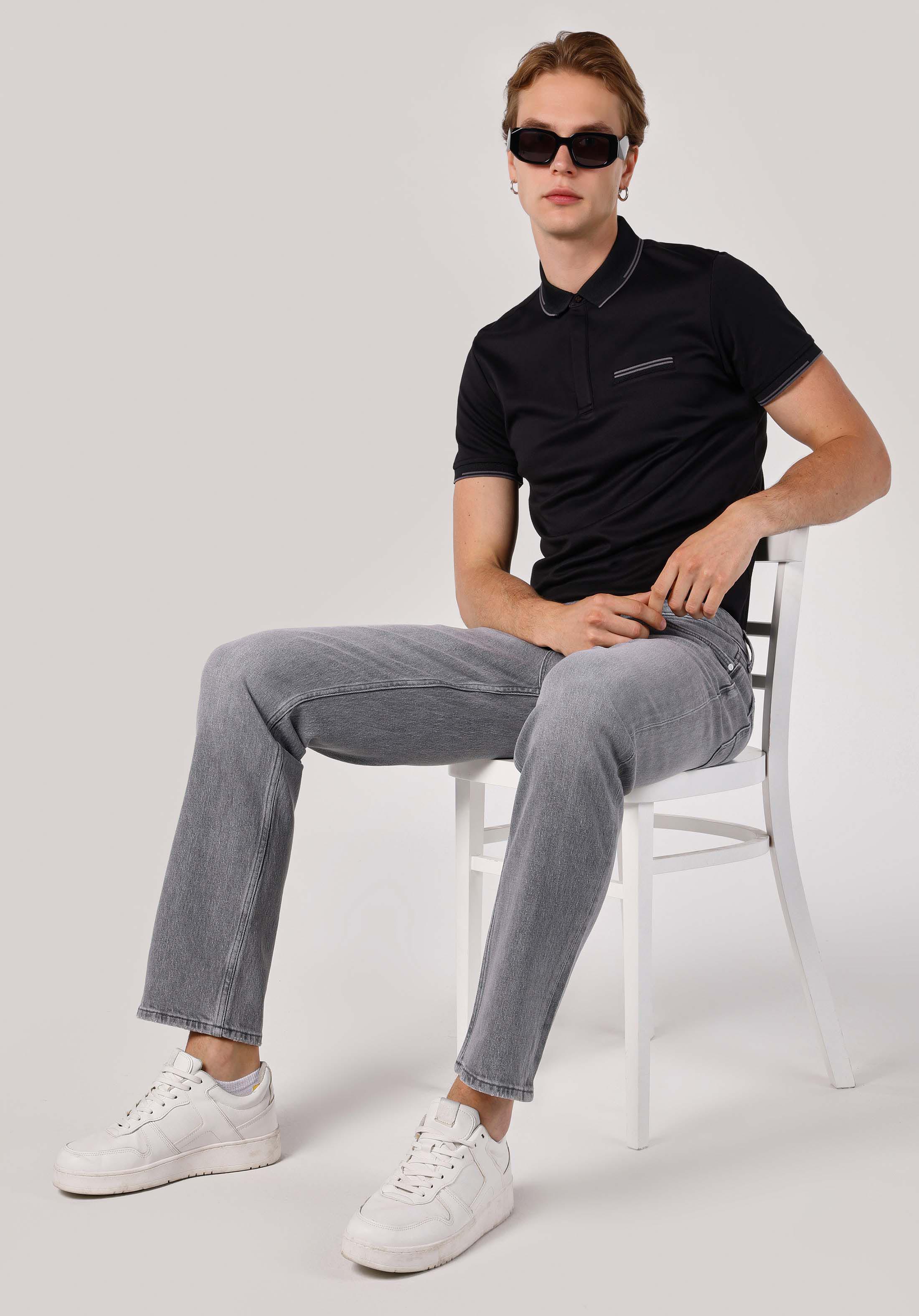 Regular Fit Orta Bel Düz Paça Erkek Gri Jean Pantolon