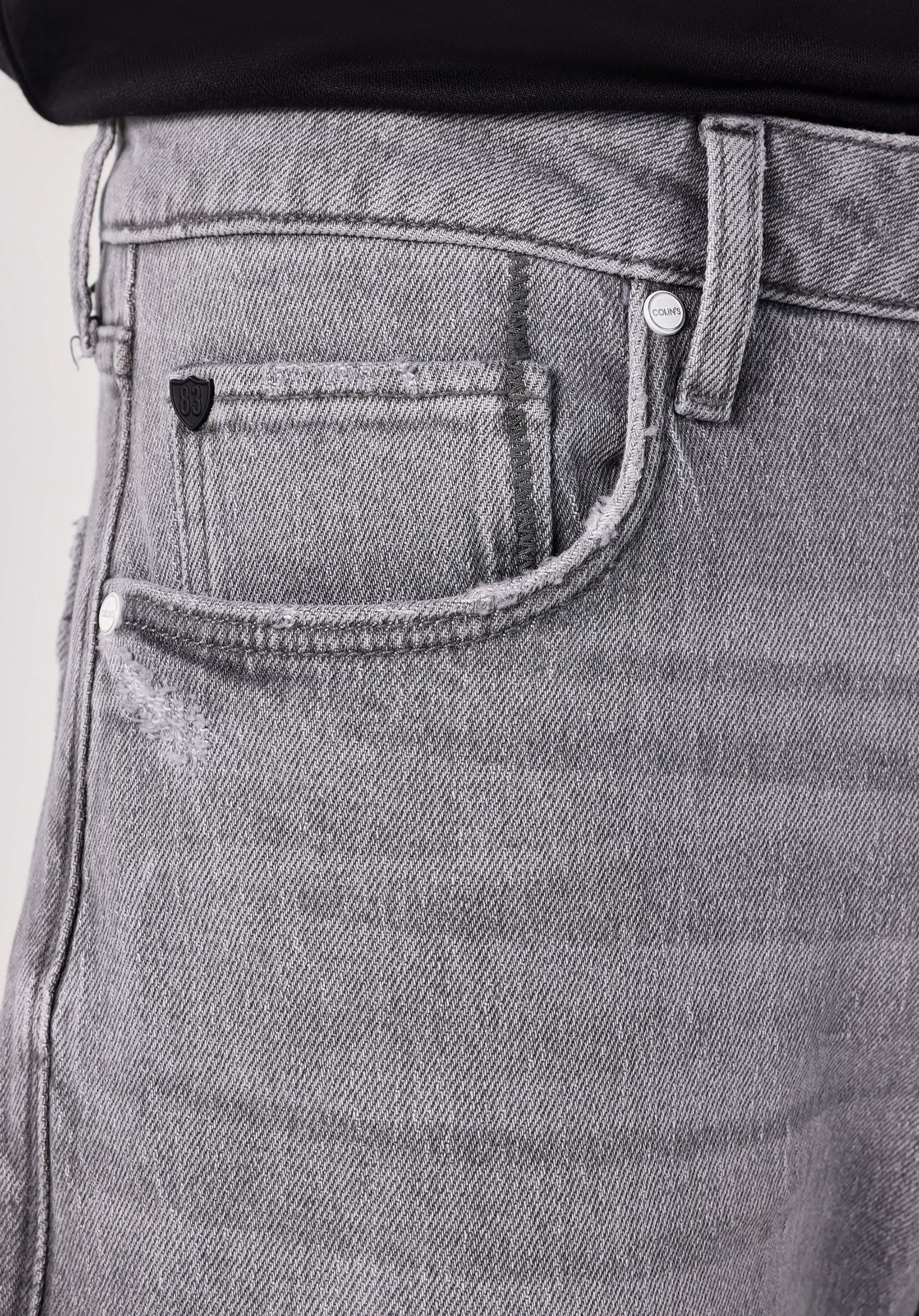 Regular Fit Orta Bel Düz Paça Erkek Gri Jean Pantolon