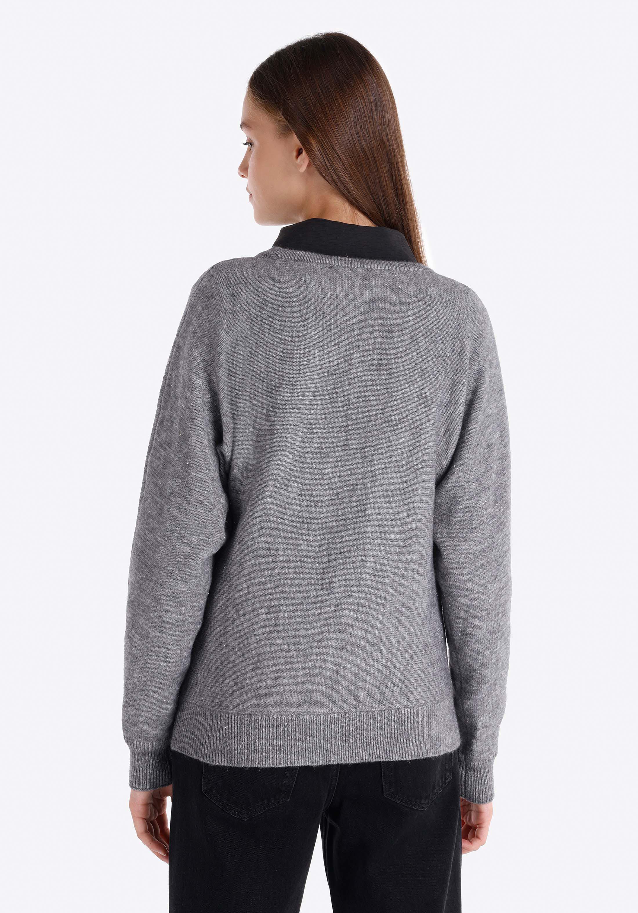 Regular Fit Kayık Yaka Düz Kadın Gri Kazak