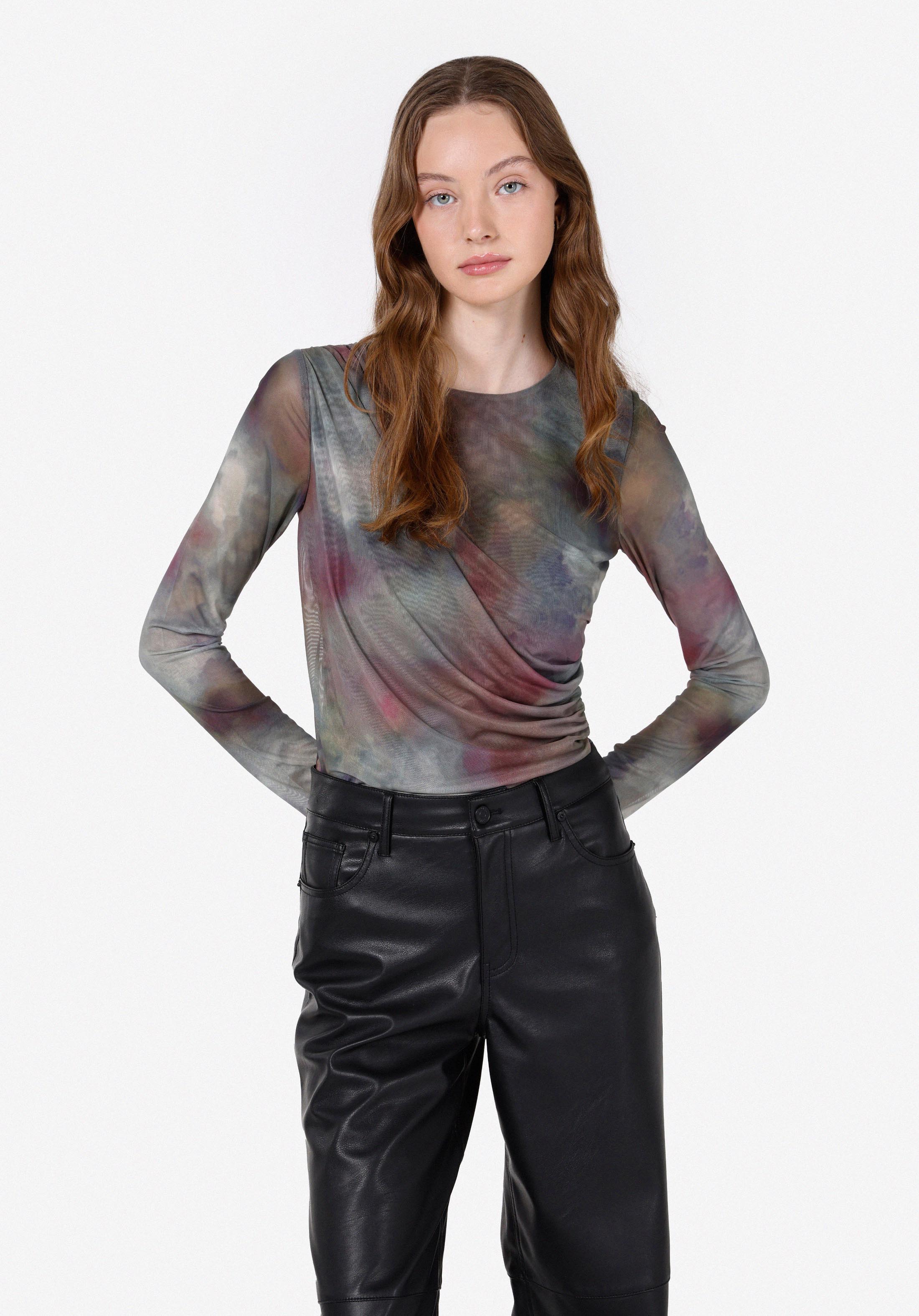 Slim Fit Degaje Batik Kadın Çok Renkli Uzun Kol Tişört