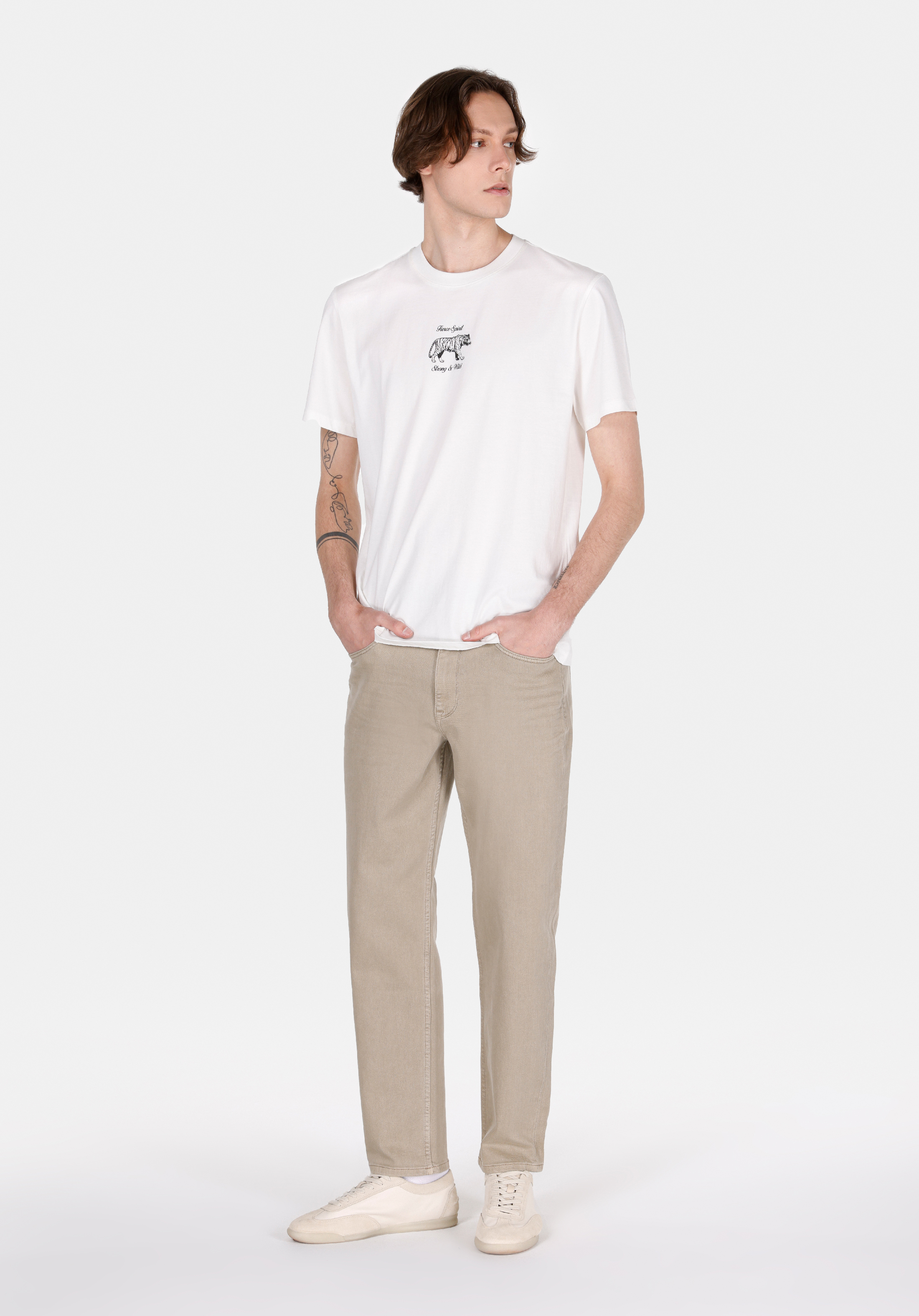 Loose Straight Fit   Erkek Bej Jean Pantolon