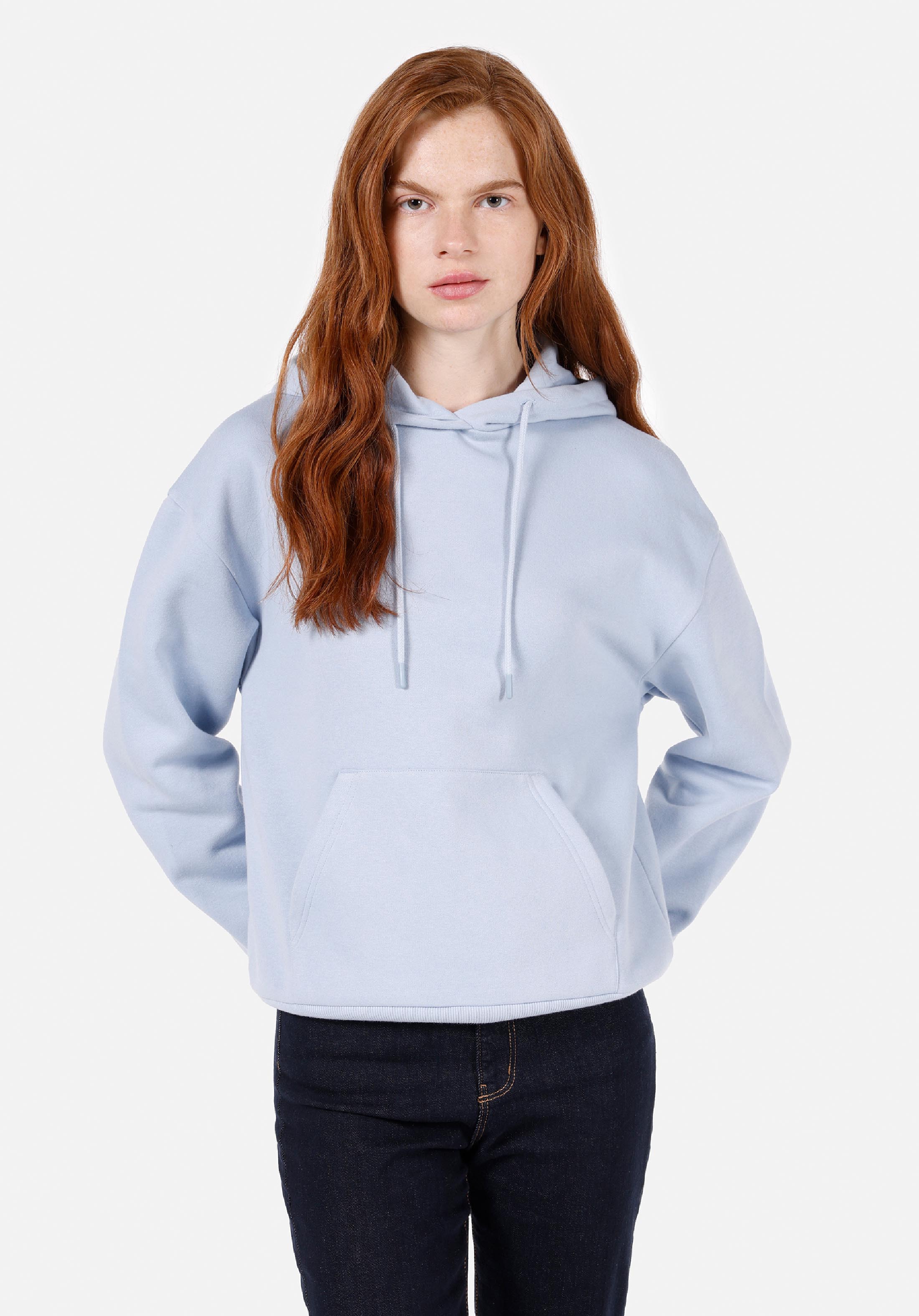 Regular Fit Kapüşonlu Baskılı Kadın Mavi Sweatshirt