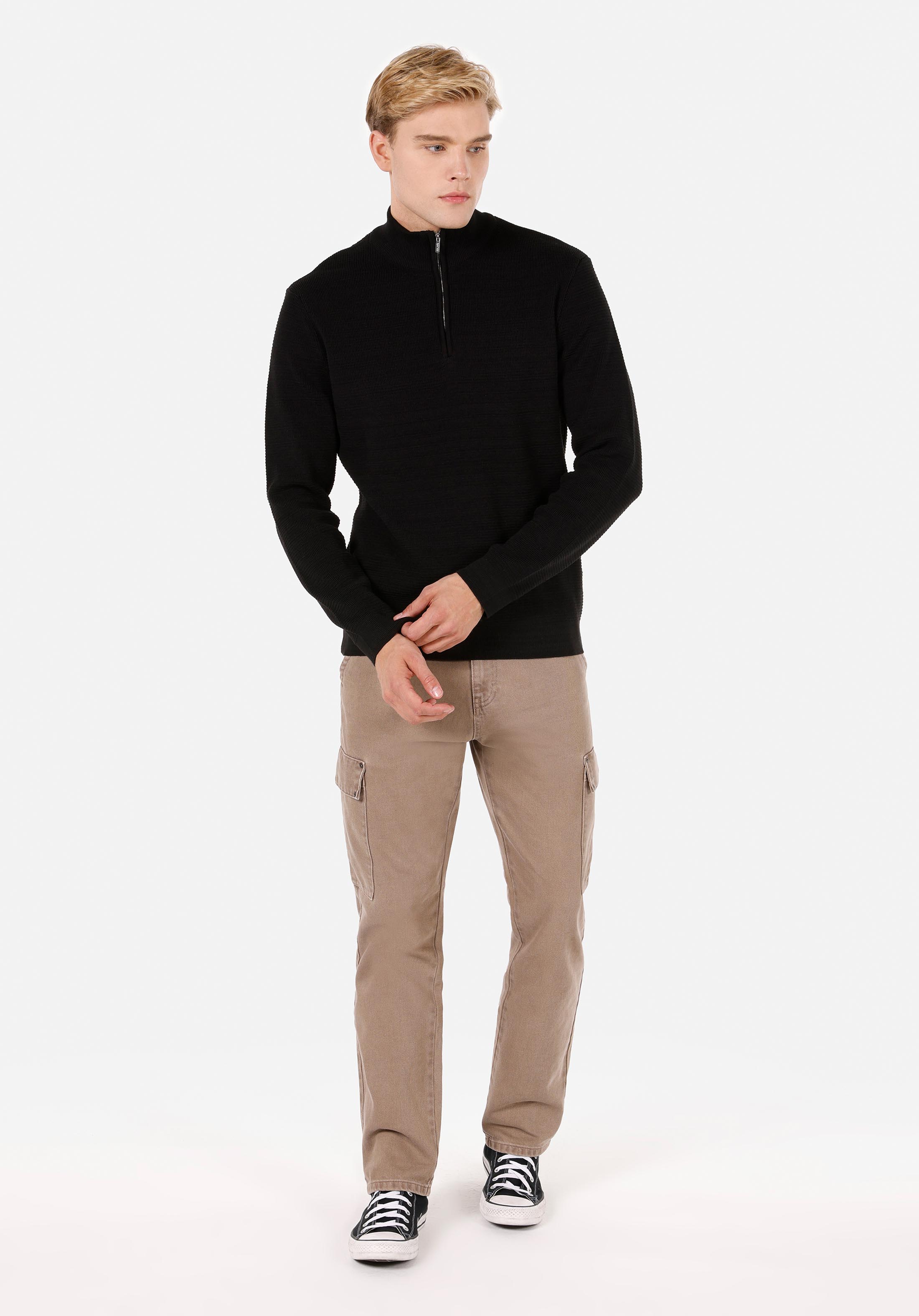 Regular Fit Turtle Neck Düz Erkek Siyah Kazak