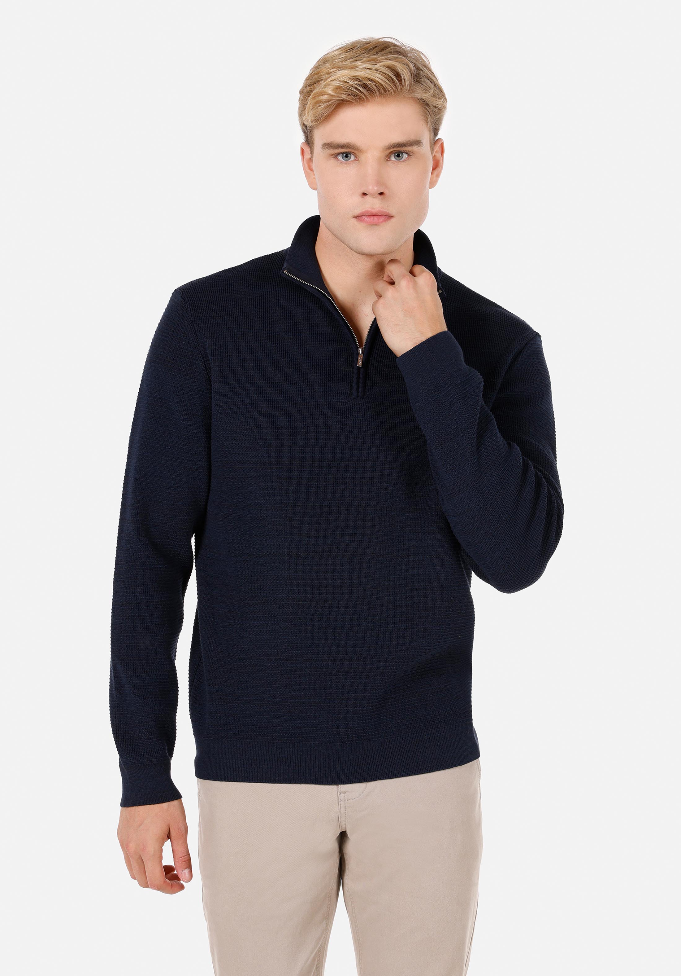 Regular Fit Turtle Neck Düz Erkek Lacivert Kazak
