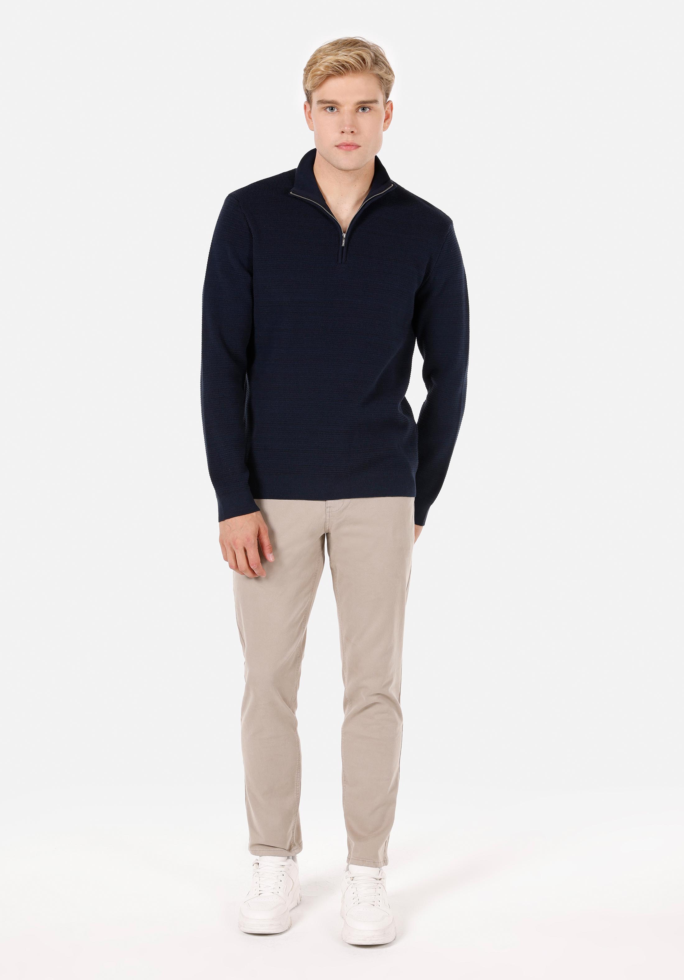 Regular Fit Turtle Neck Düz Erkek Lacivert Kazak