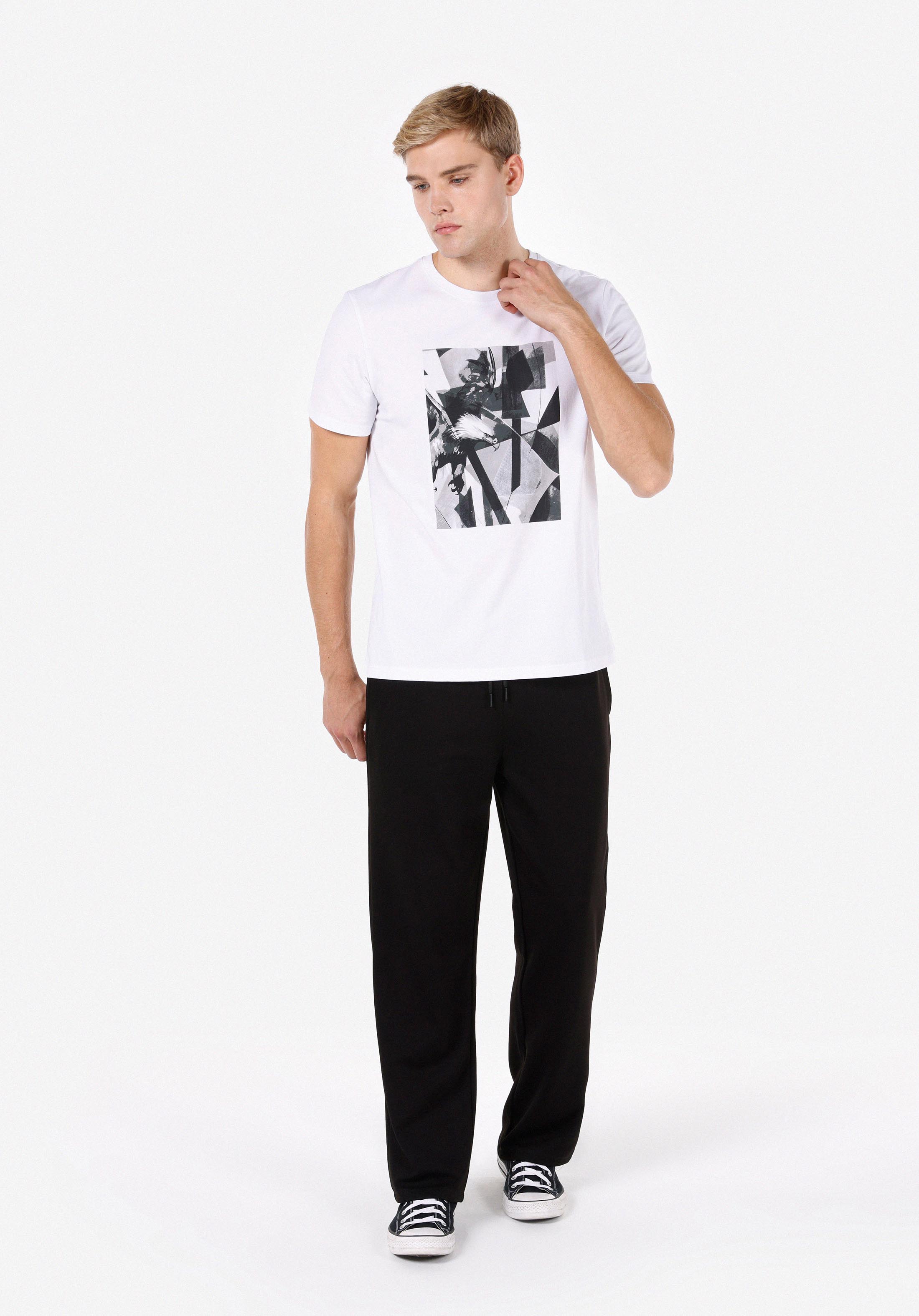 Regular Fit Yuvarlak Yaka Baskılı Erkek Beyaz Kısa Kol Tişört